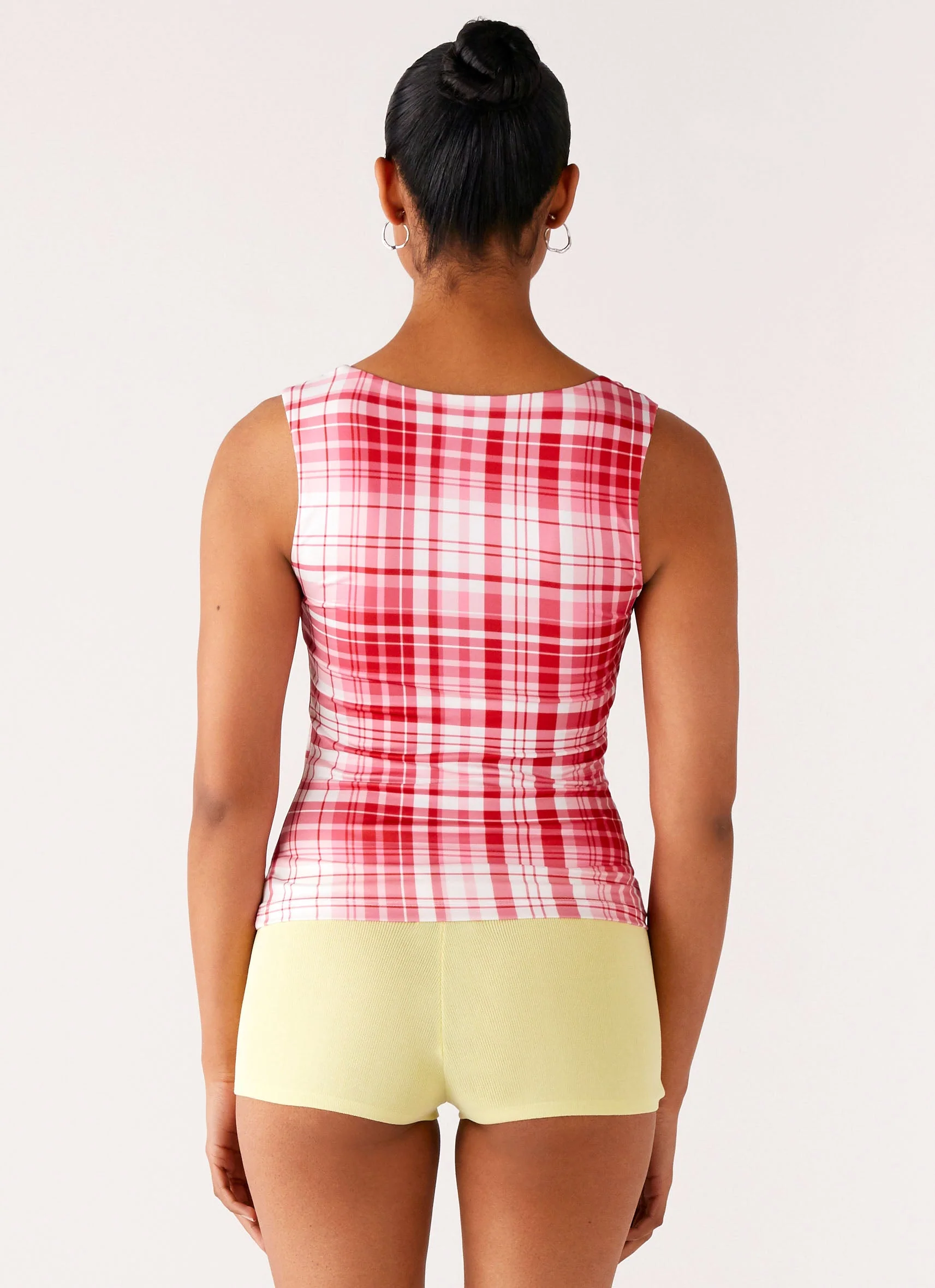 No Drama Strap Top - Pink Check - Image 3