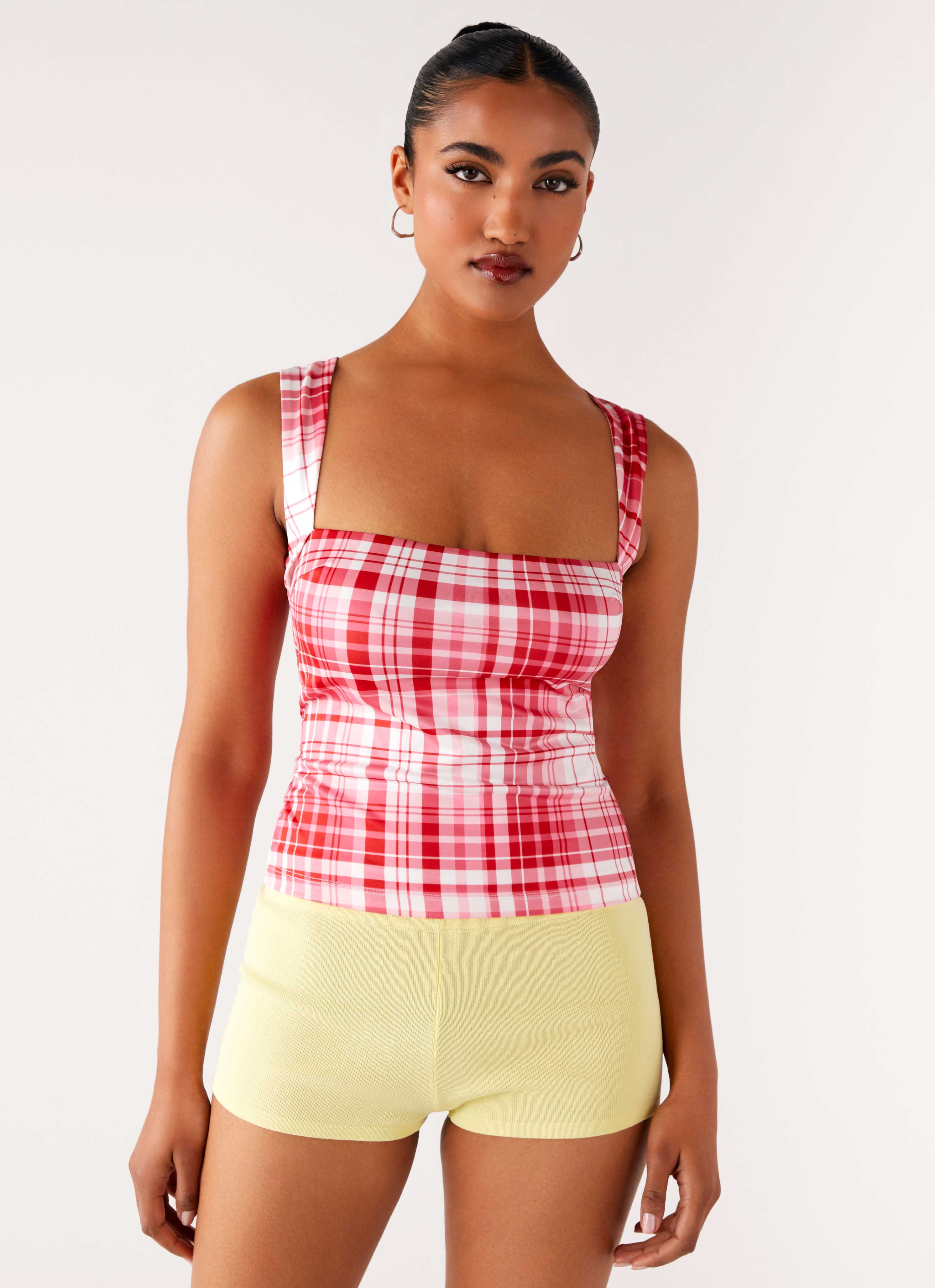 No Drama Strap Top - Pink Check - Image 5