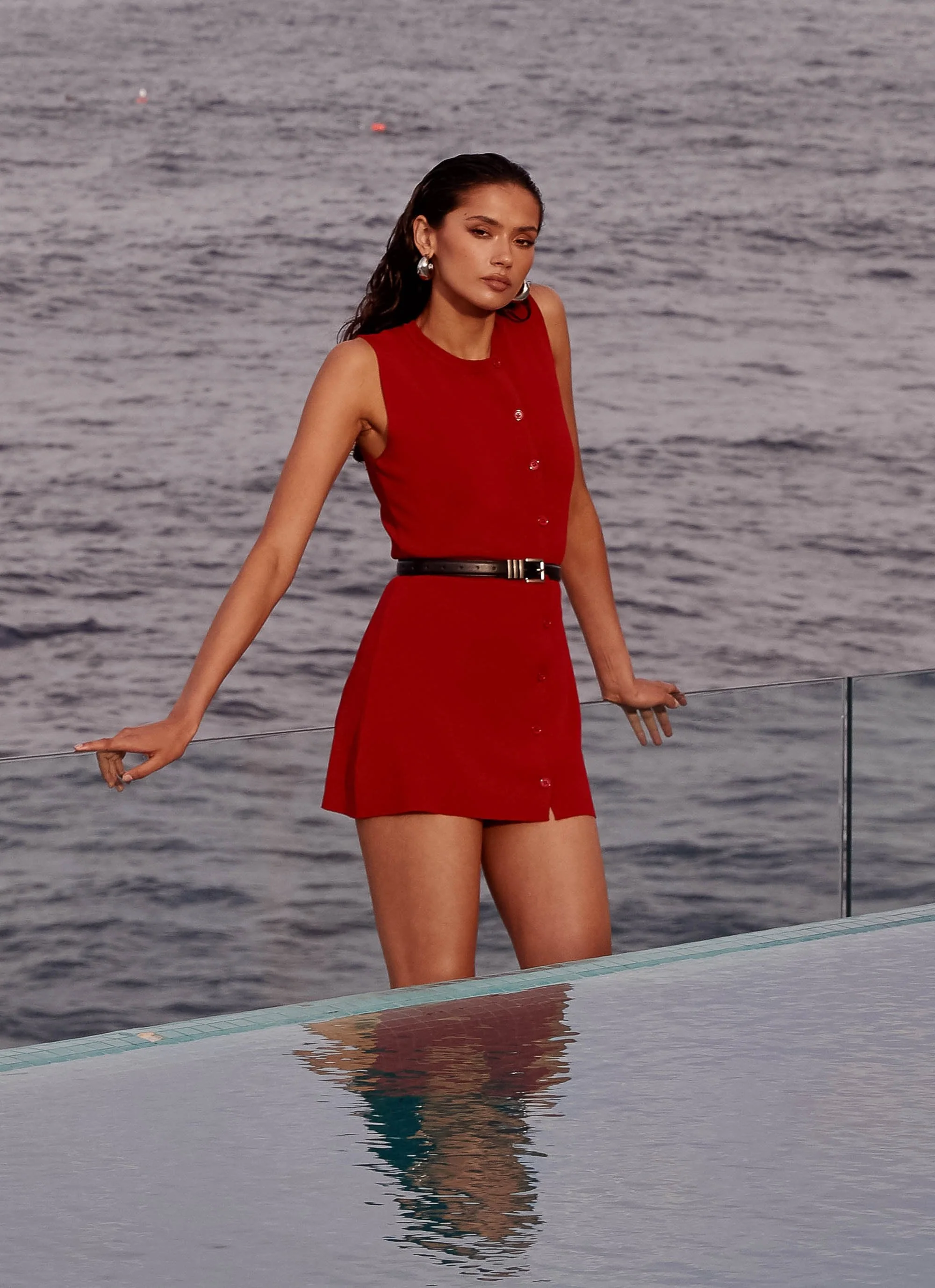 Not One Time Knit Mini Dress - Red - Image 2