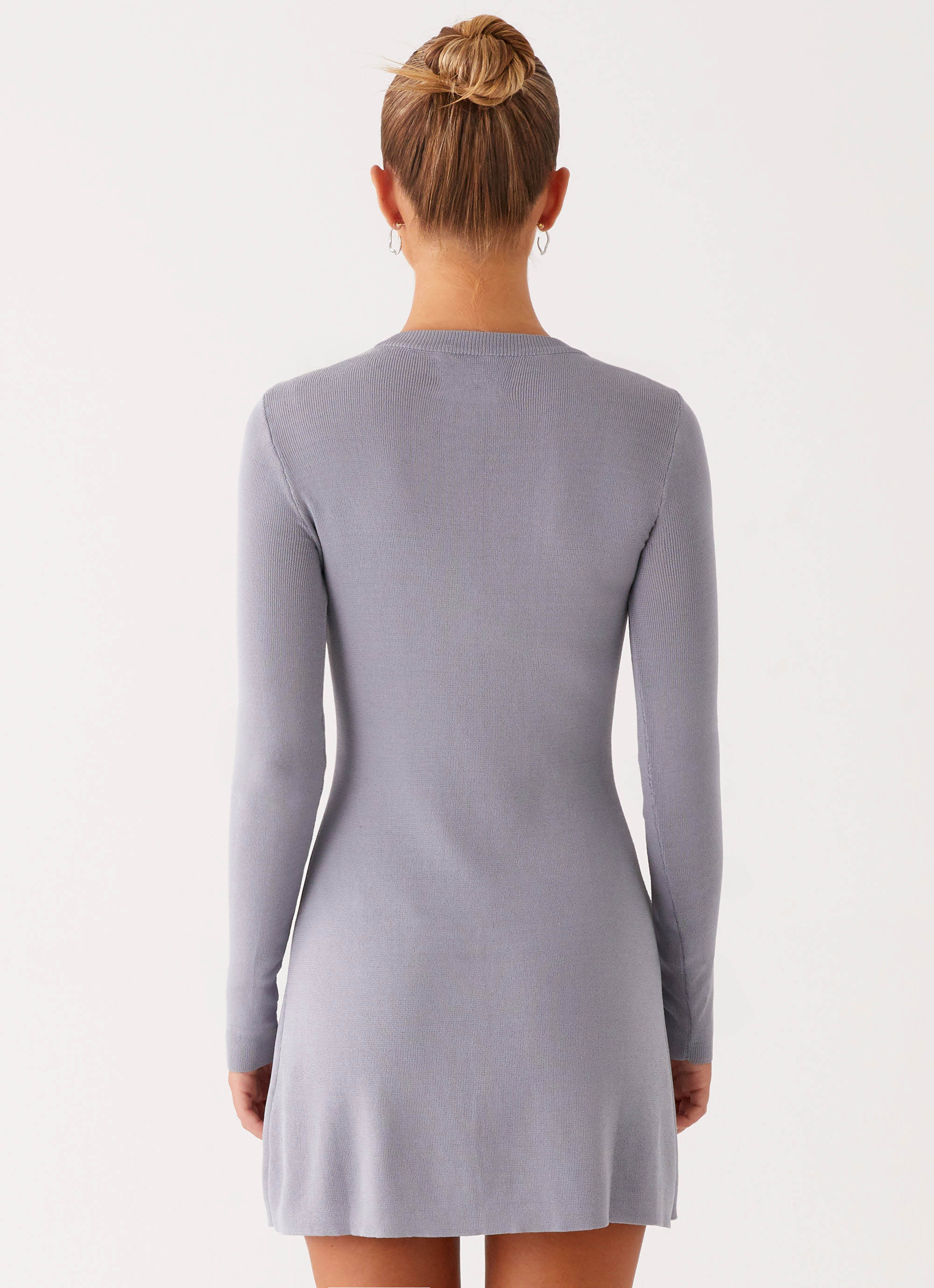 Not One Time Long Sleeve Knit Mini Dress - Grey - Image 4