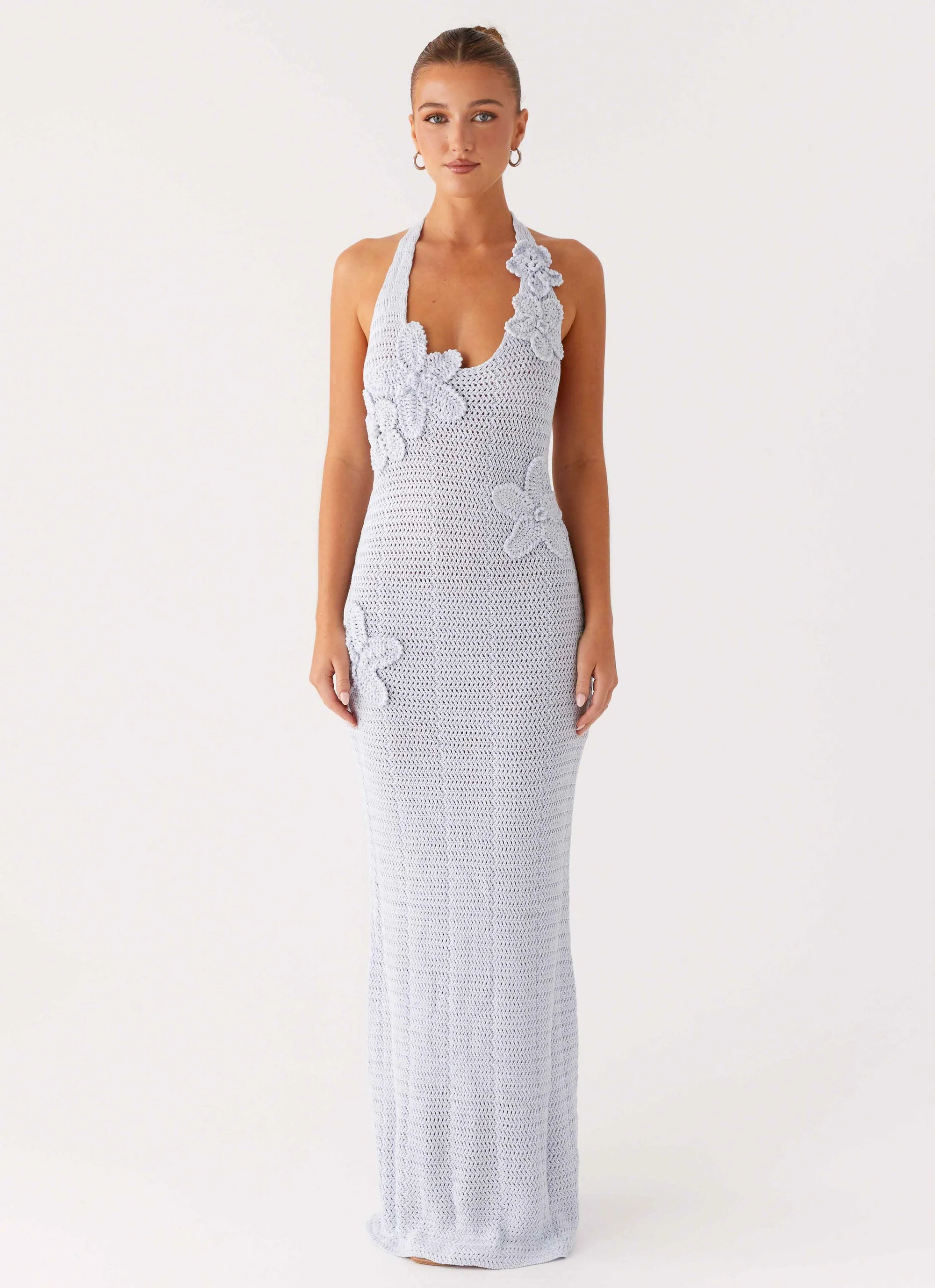 Novalee Flower Crochet Maxi Dress - Blue - Image 3