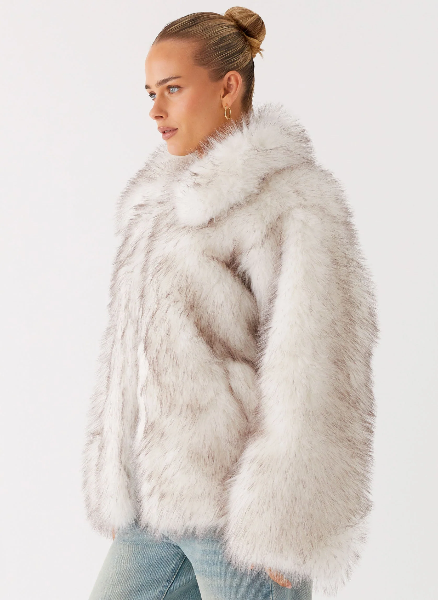 Novera Faux Fur Jacket - White Grey - Image 4