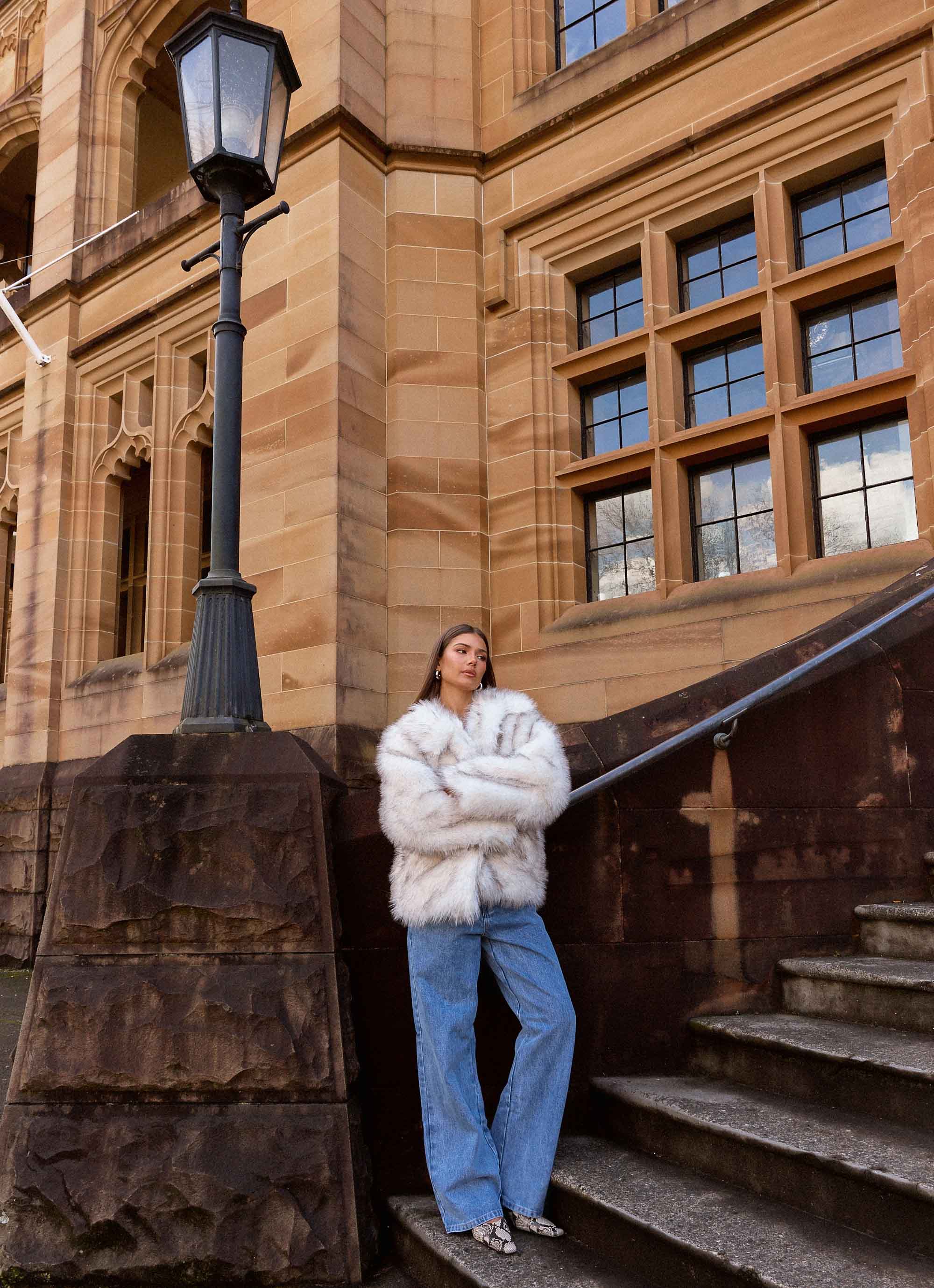 Novera Faux Fur Jacket - White Grey - Image 9