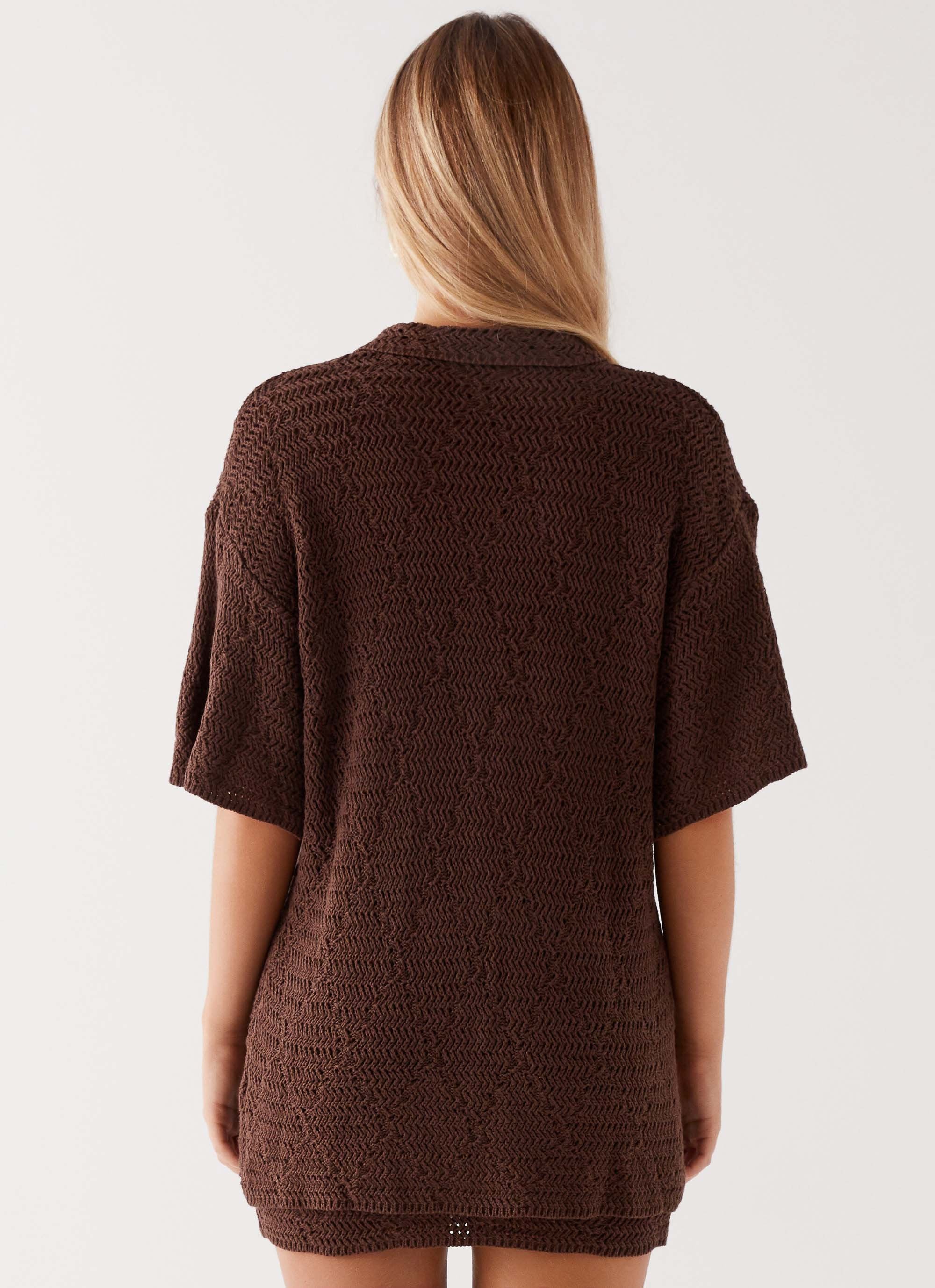 Nylah Oversized Crochet Shirt - Chocolate - Image 4