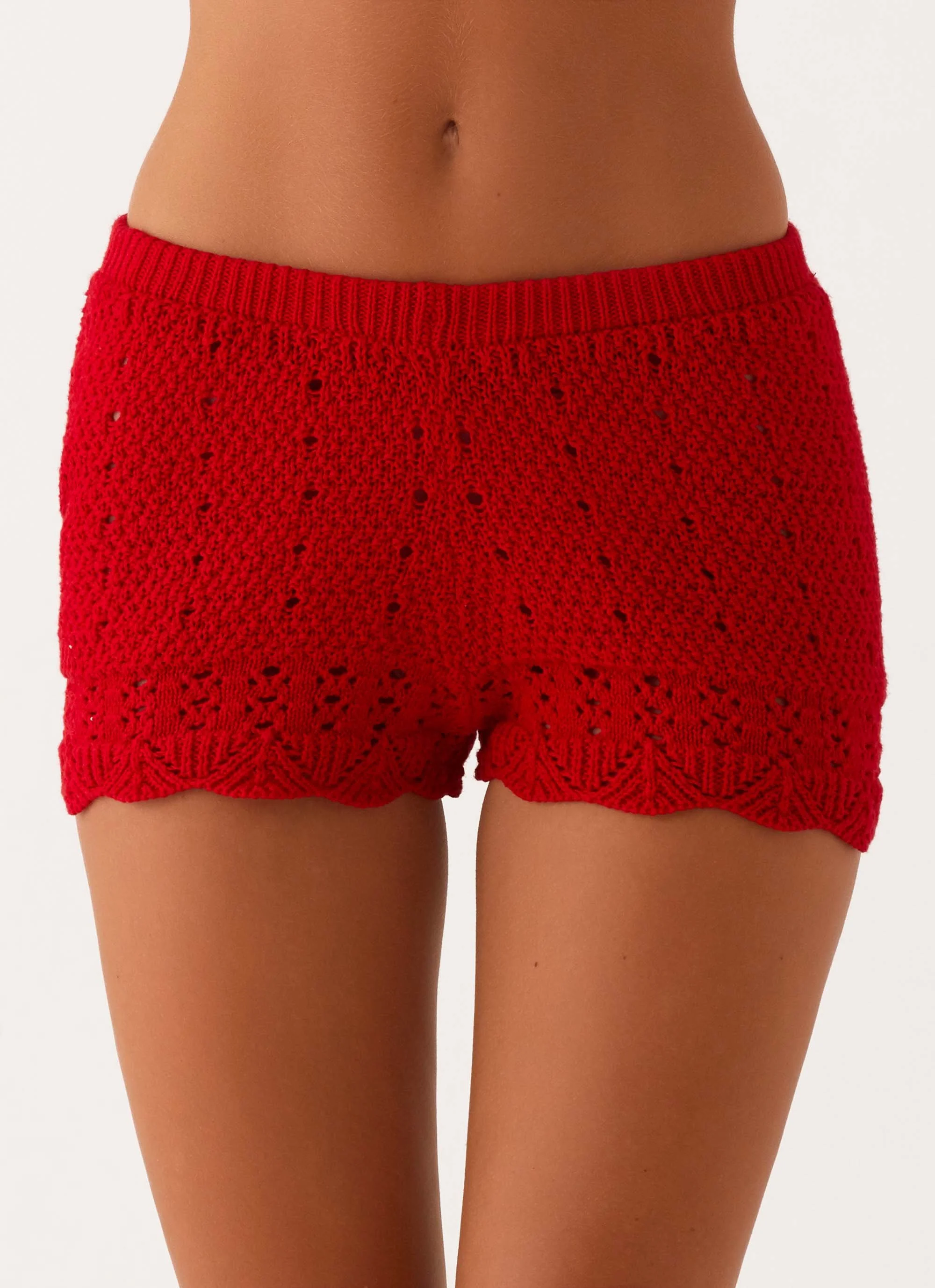 Oakley Low Rise Crochet Mini Shorts - Red - Image 6