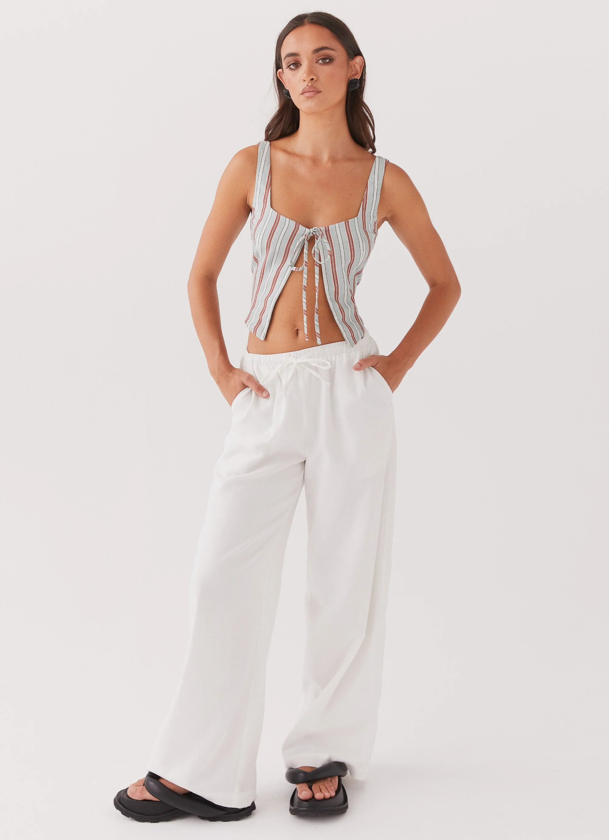 Oasis Dreams Linen Tie Top - Coastal Stripe - Image 2