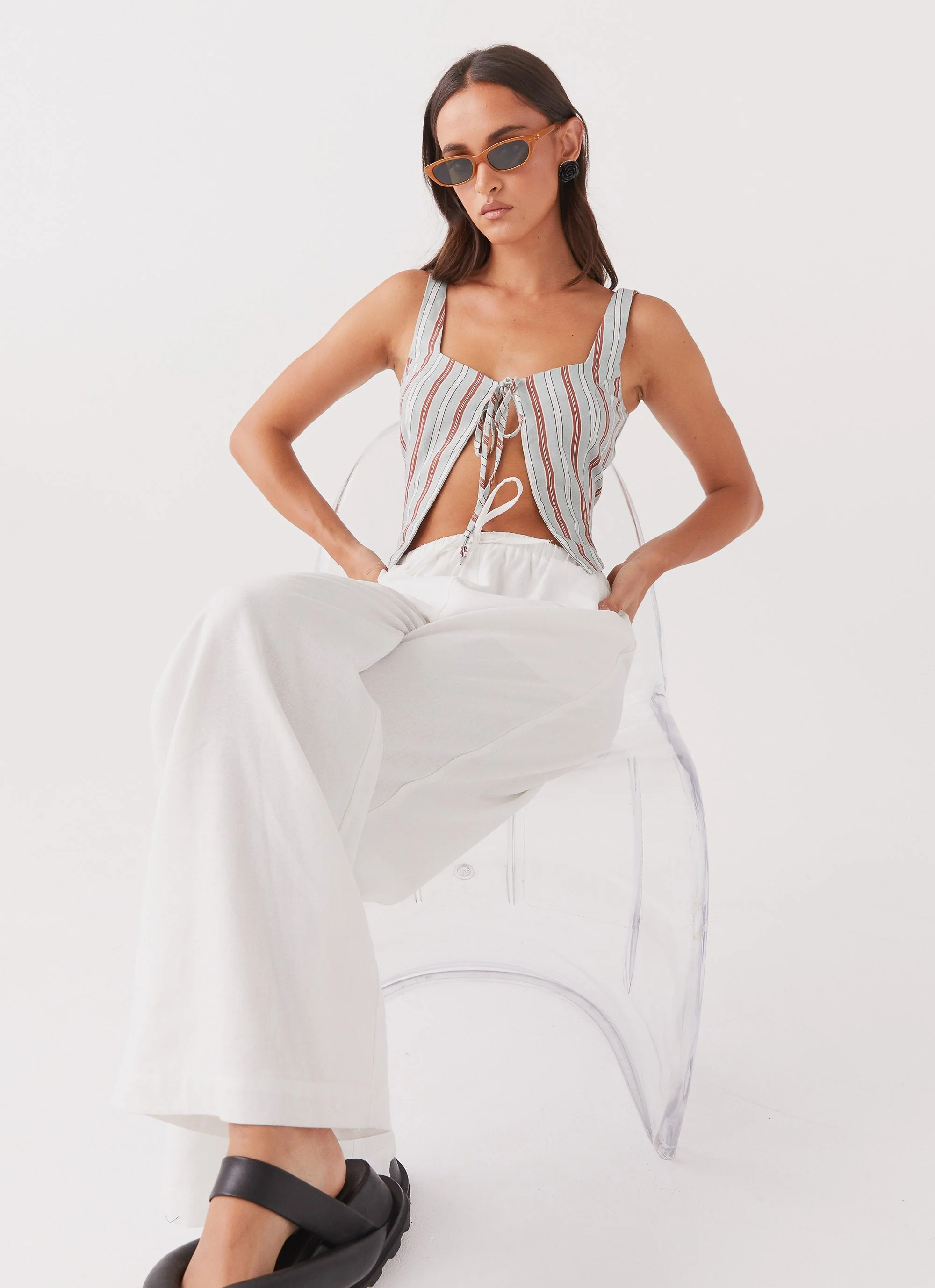 Oasis Dreams Linen Tie Top - Coastal Stripe - Image 6