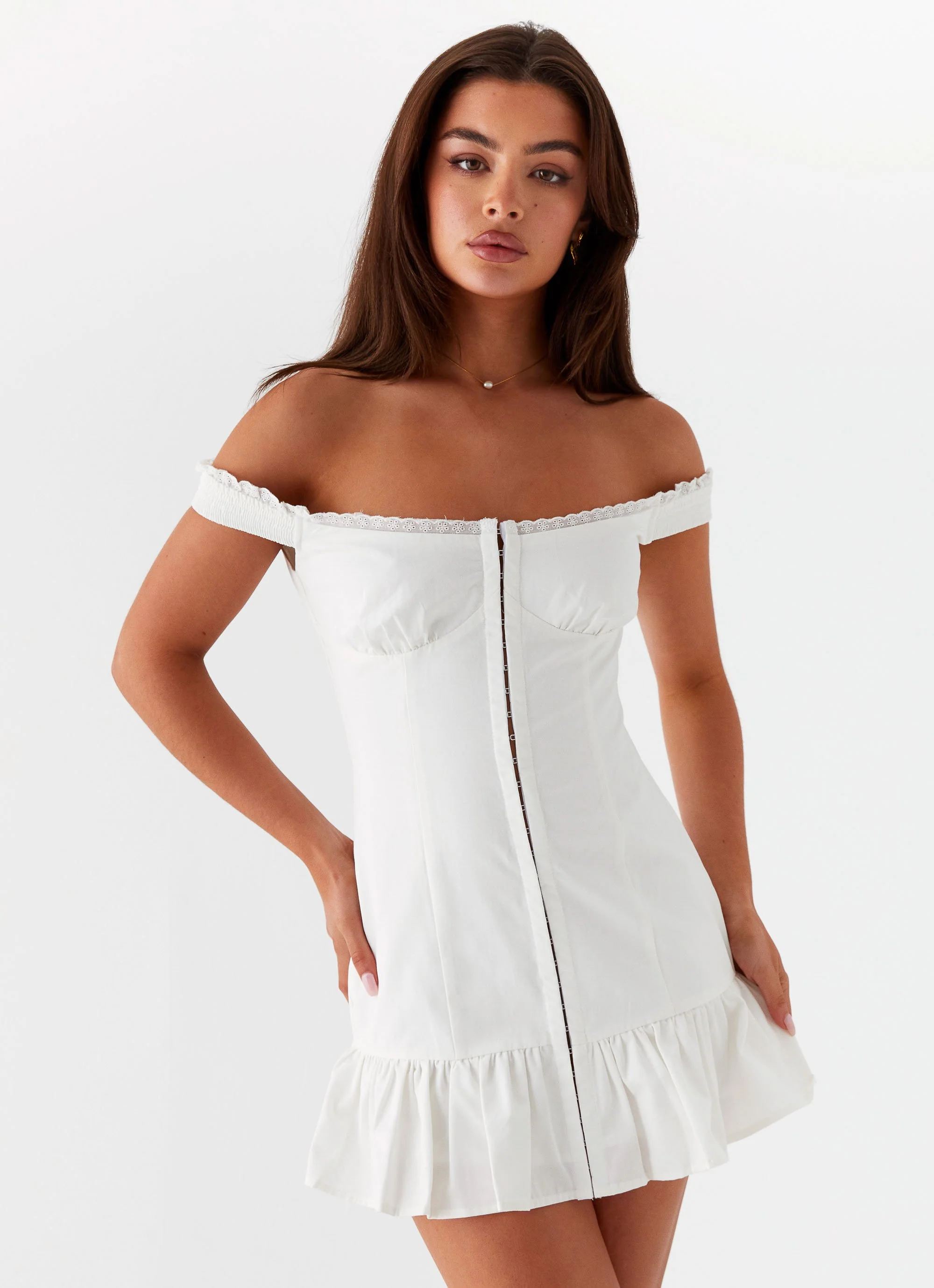Odessa Frill Mini Dress - White - Image 6