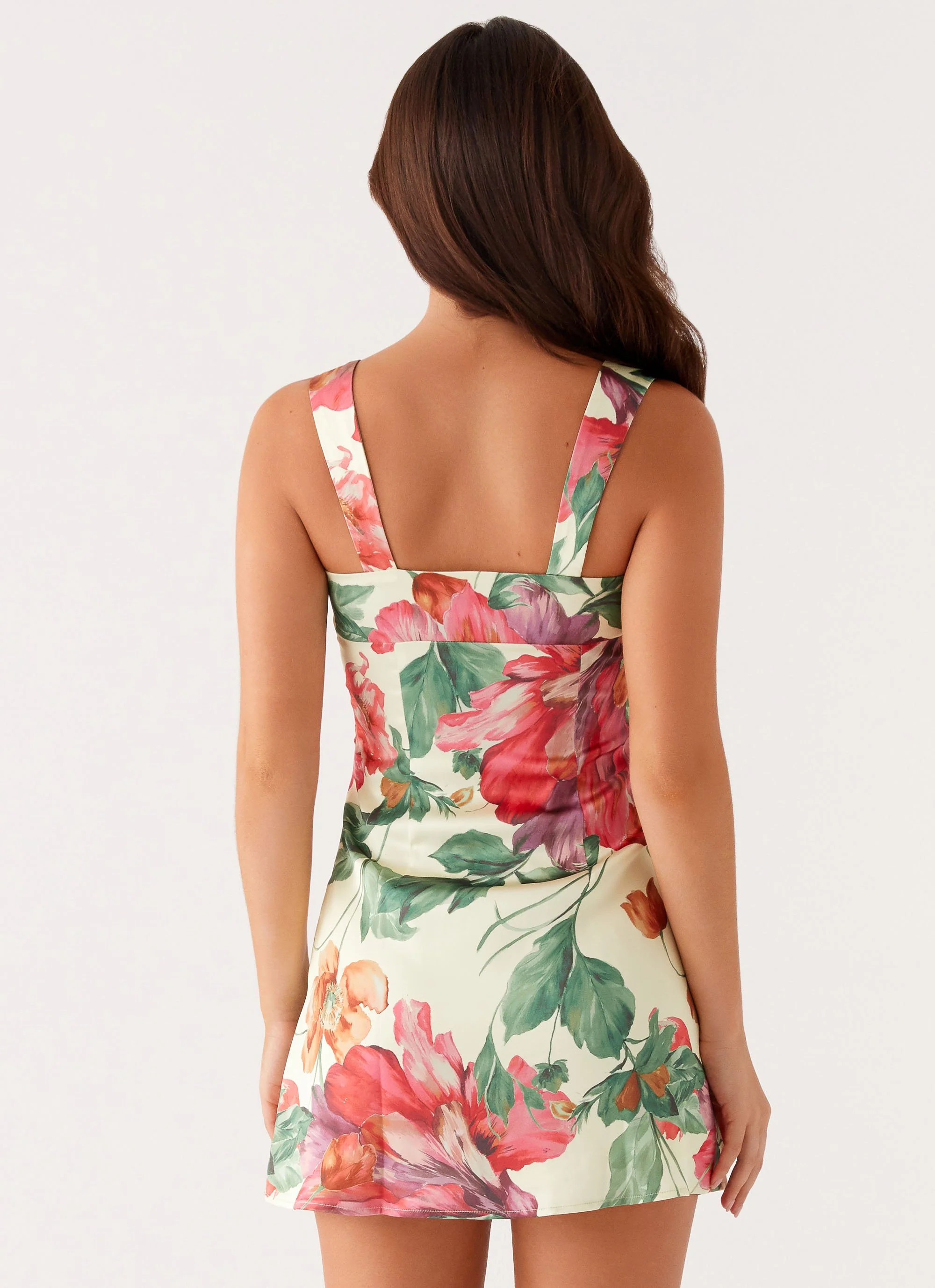 Odette Satin Mini Dress - Yellow Floral - Image 3