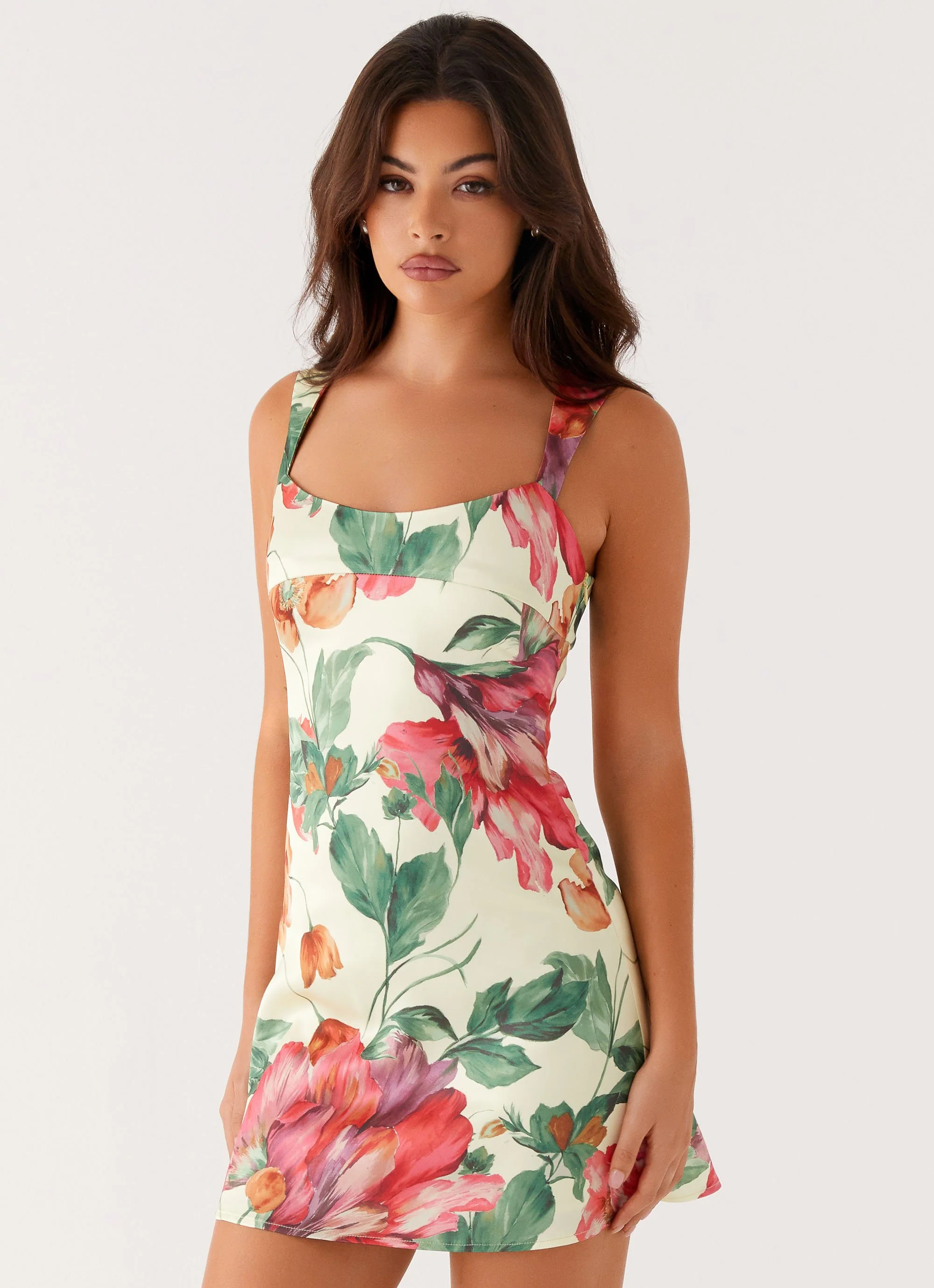 Odette Satin Mini Dress - Yellow Floral - Image 6