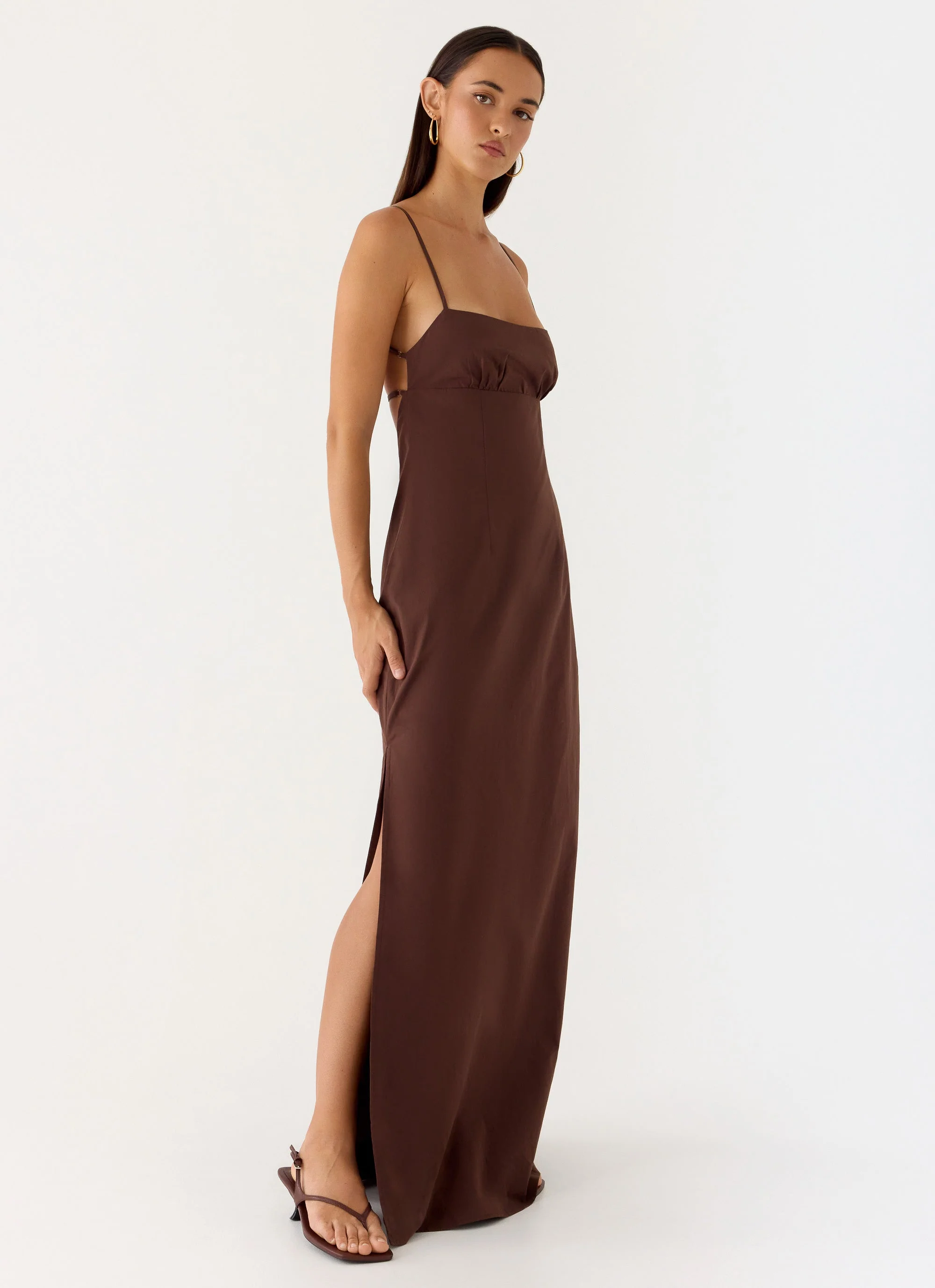 Off The Table Linen Maxi Dress - Chocolate - Image 4