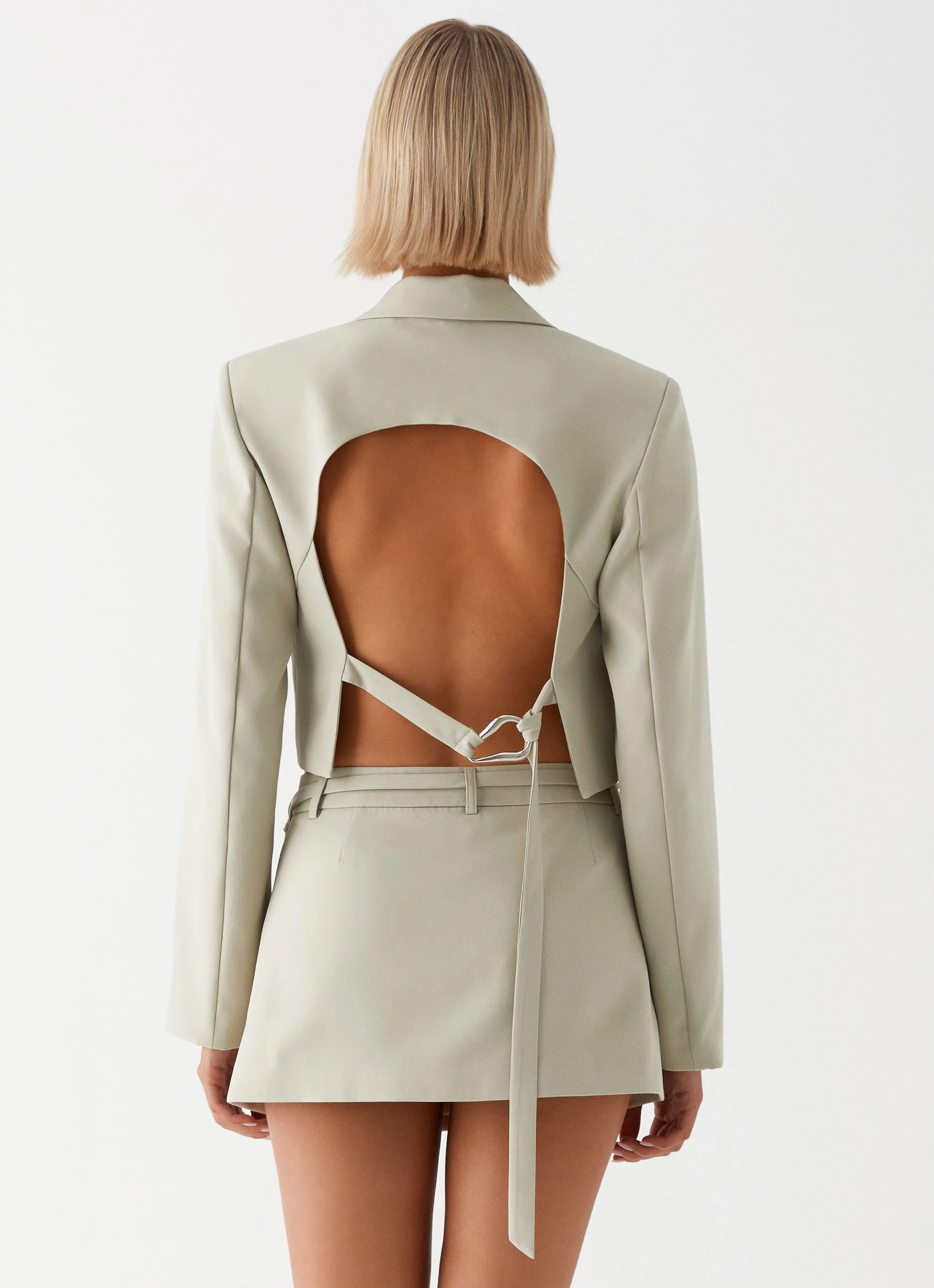 Olea Open Back Cropped Blazer - Sage - Image 4