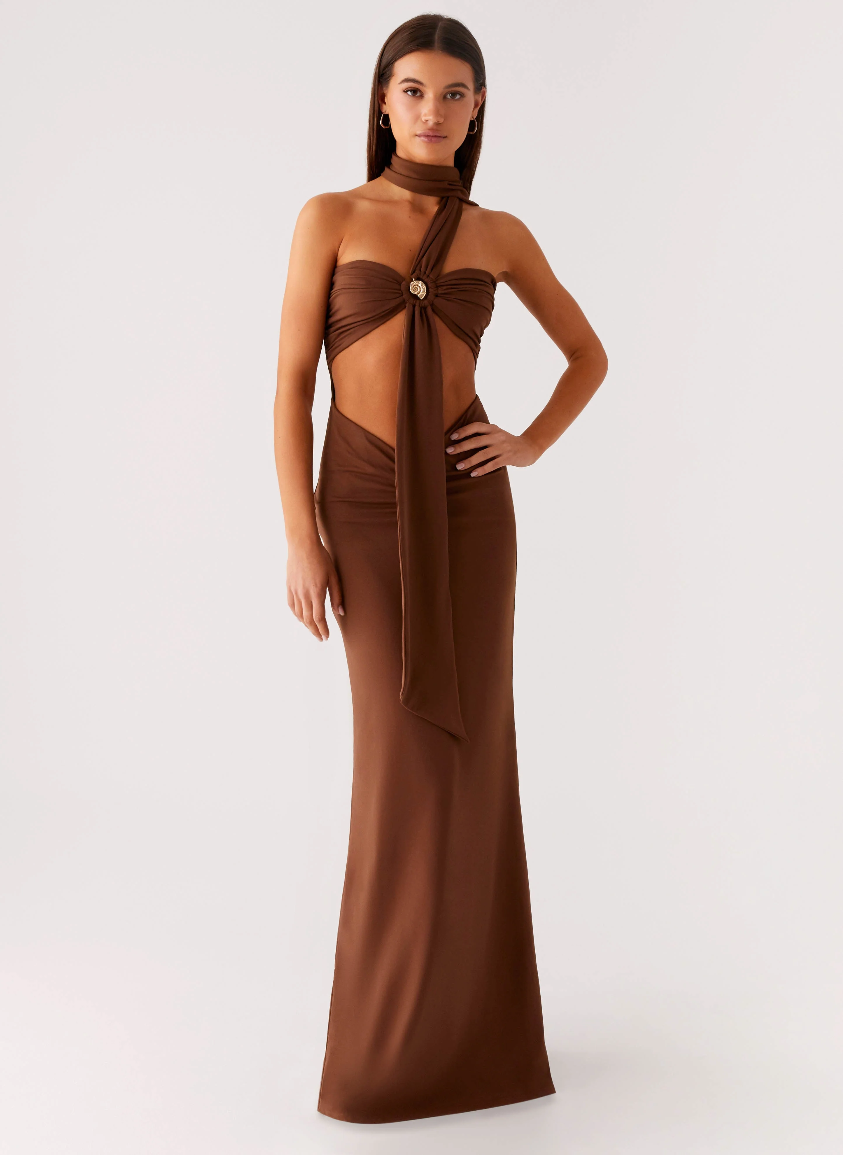 Olive Bloom Maxi Dress - Chocolate - Image 5