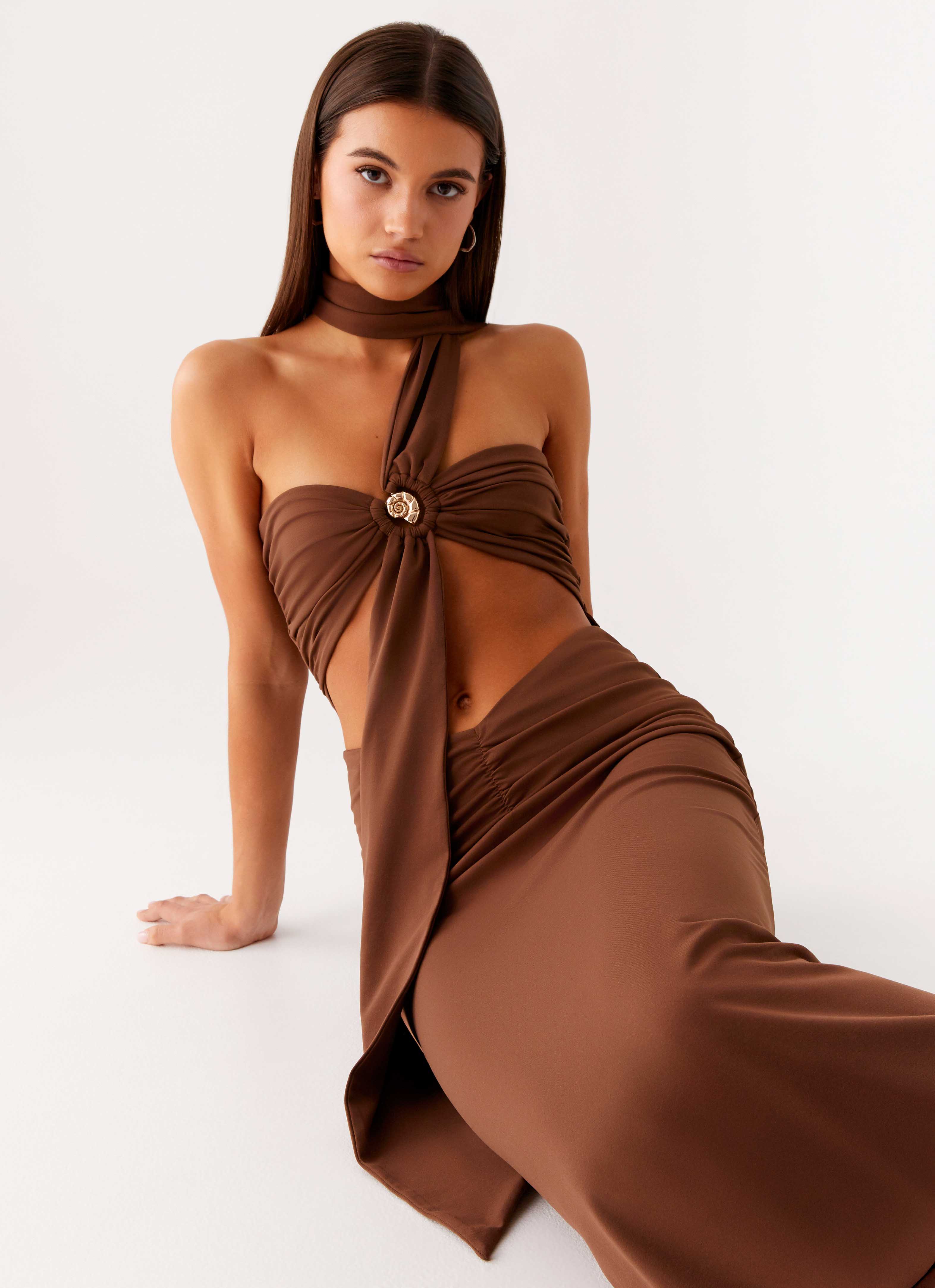 Olive Bloom Maxi Dress - Chocolate - Image 6