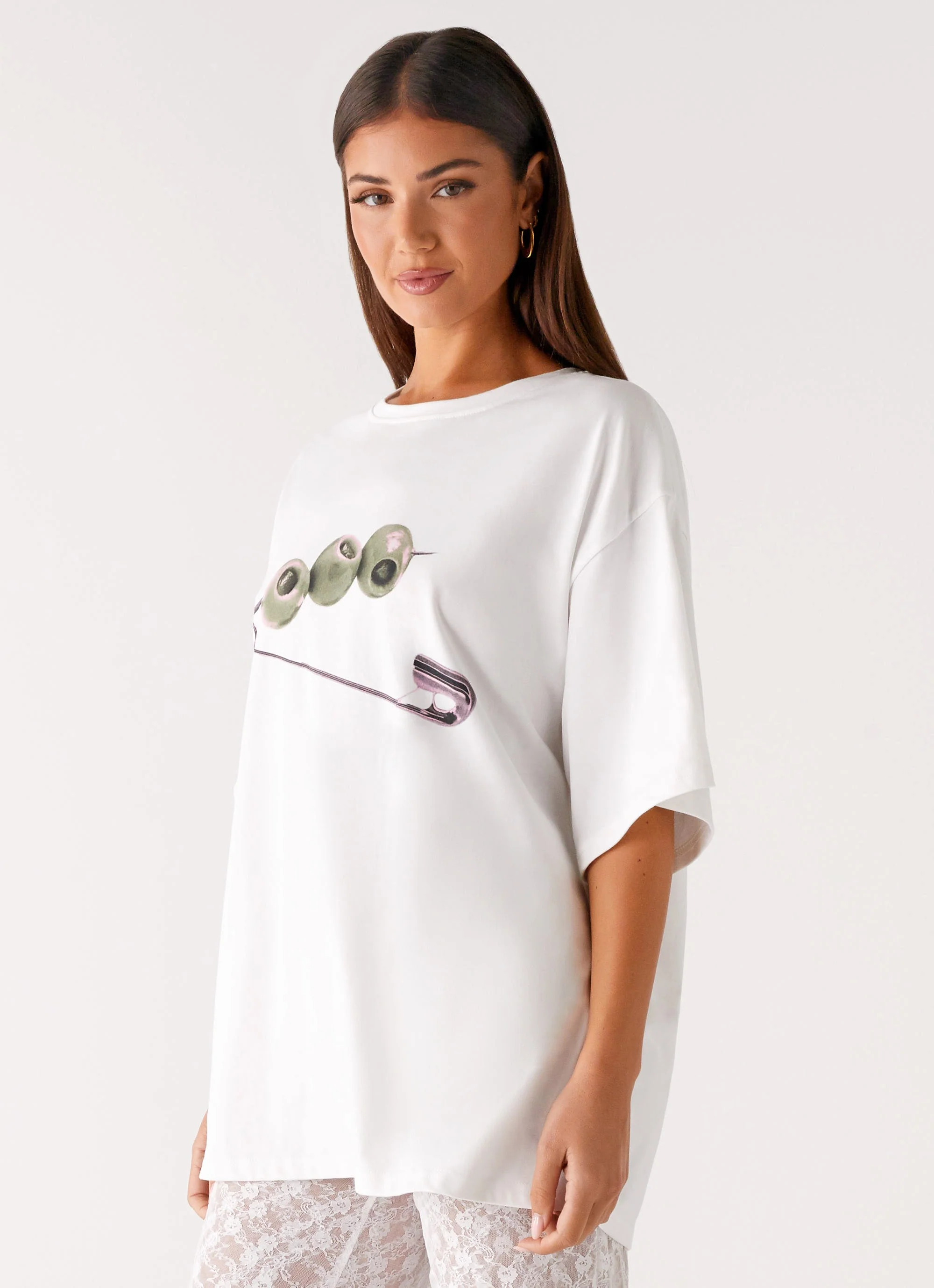 Olive Oversized Tee - White - Image 4
