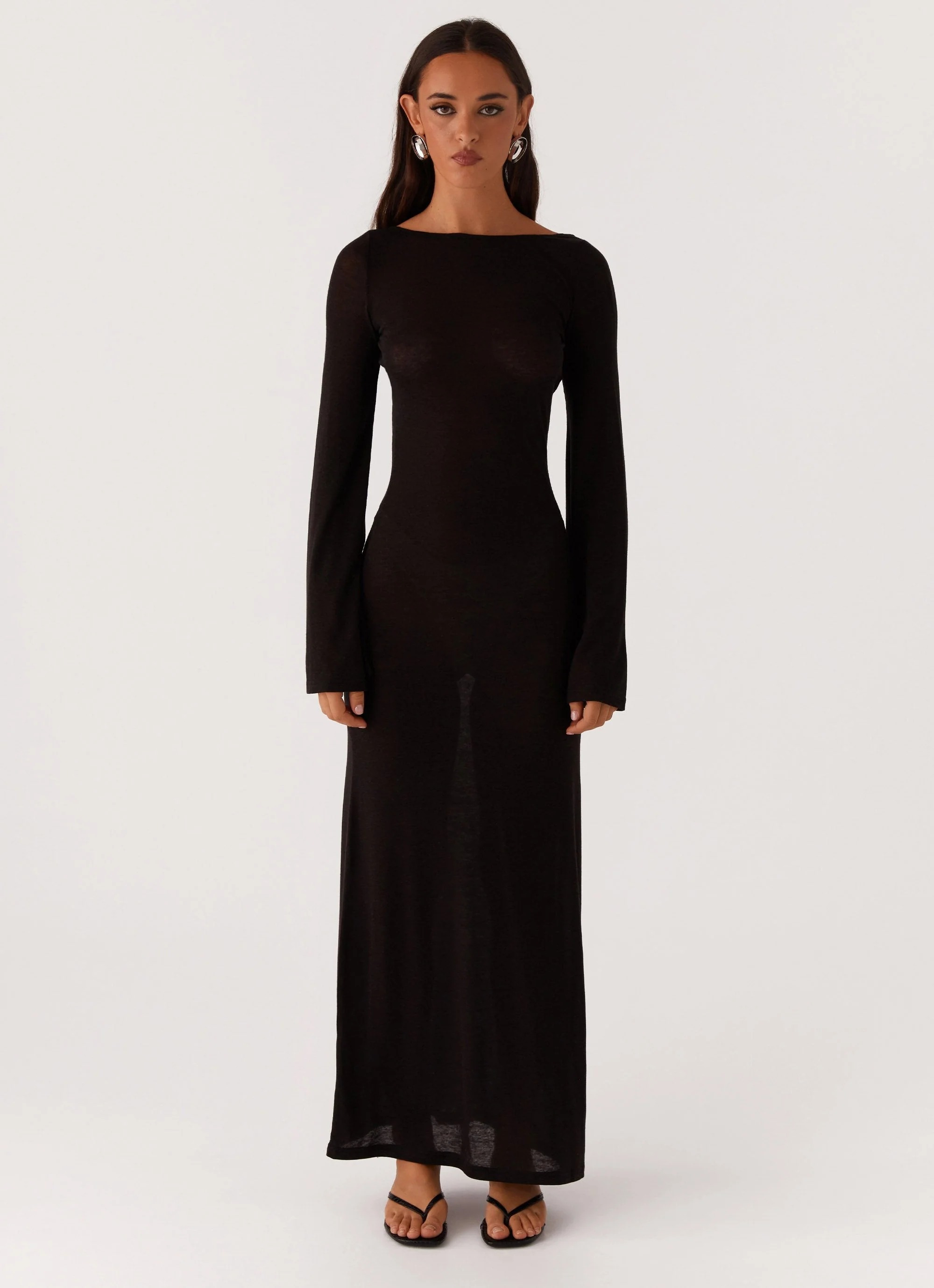 Olivia Long Sleeve Maxi Dress - Black - Image 3