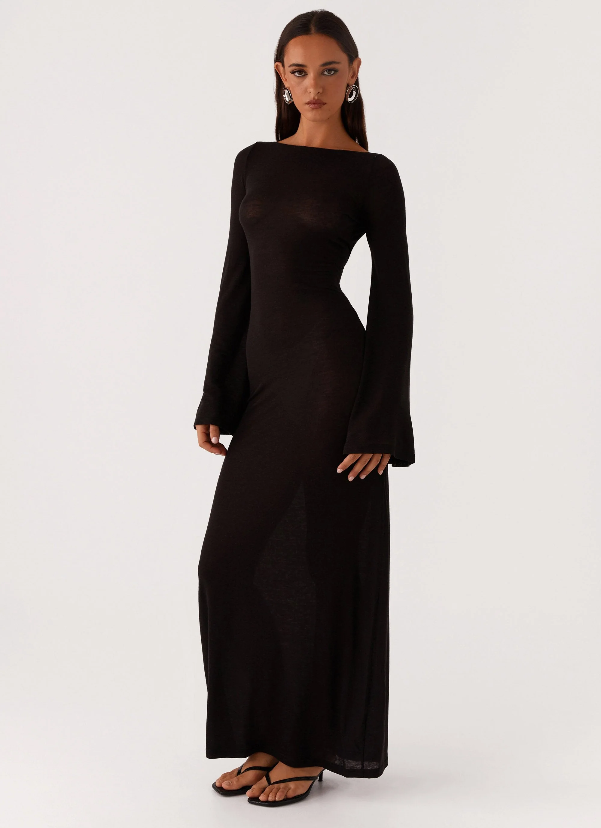 Olivia Long Sleeve Maxi Dress - Black - Image 5