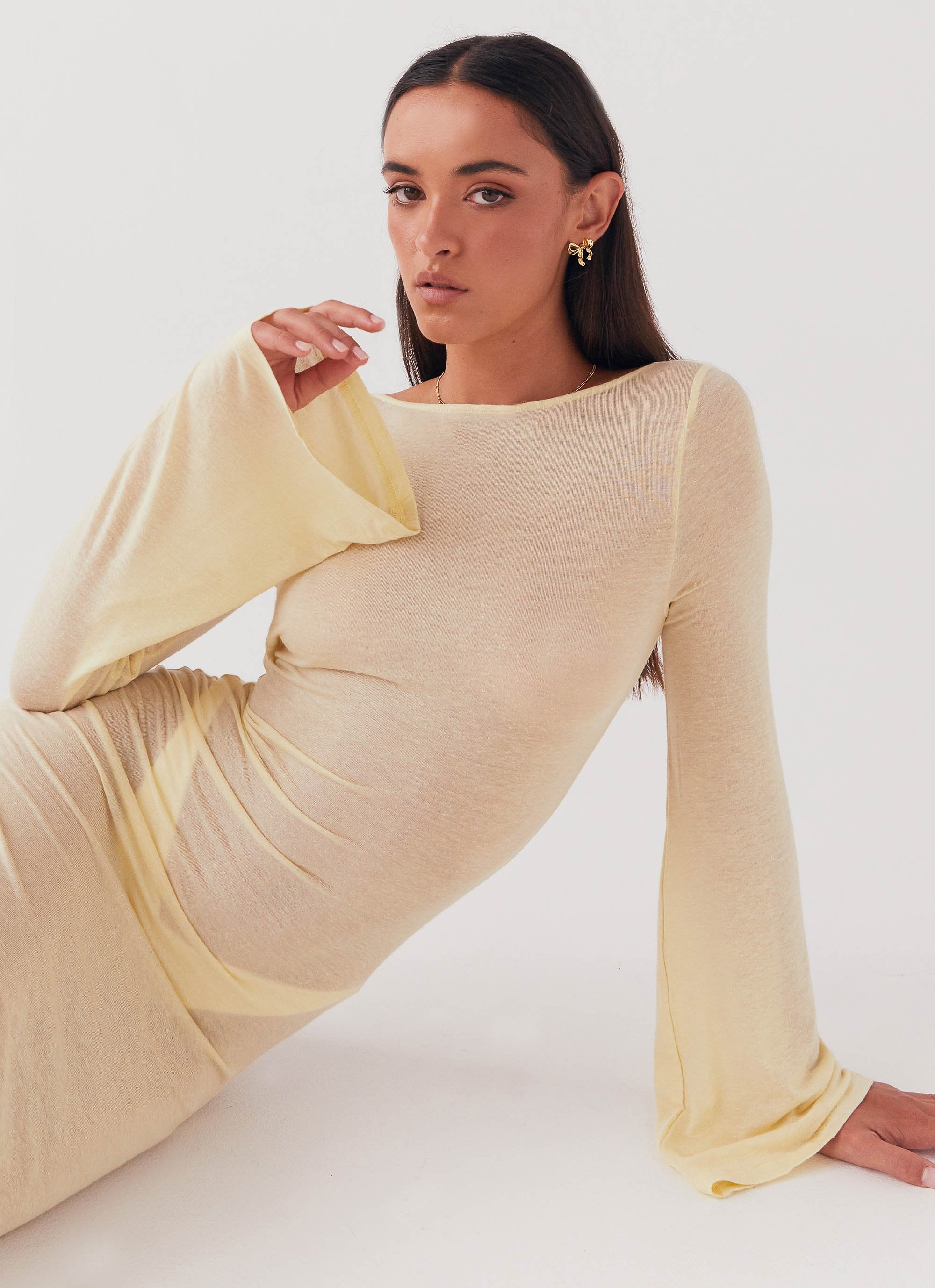 Olivia Long Sleeve Maxi Dress - Lemon - Image 6