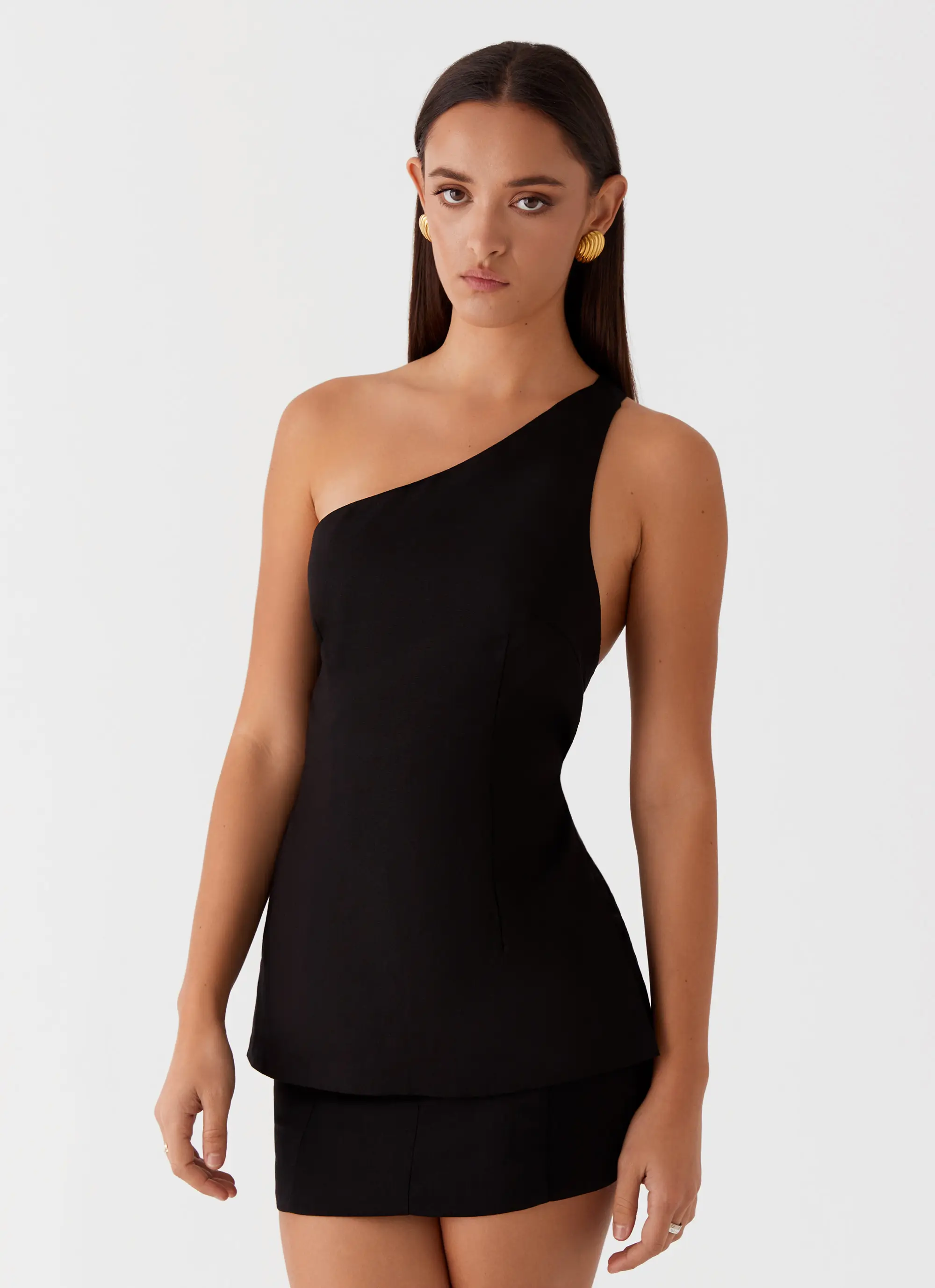 Olsen Linen One Shoulder Top - Black - Image 5