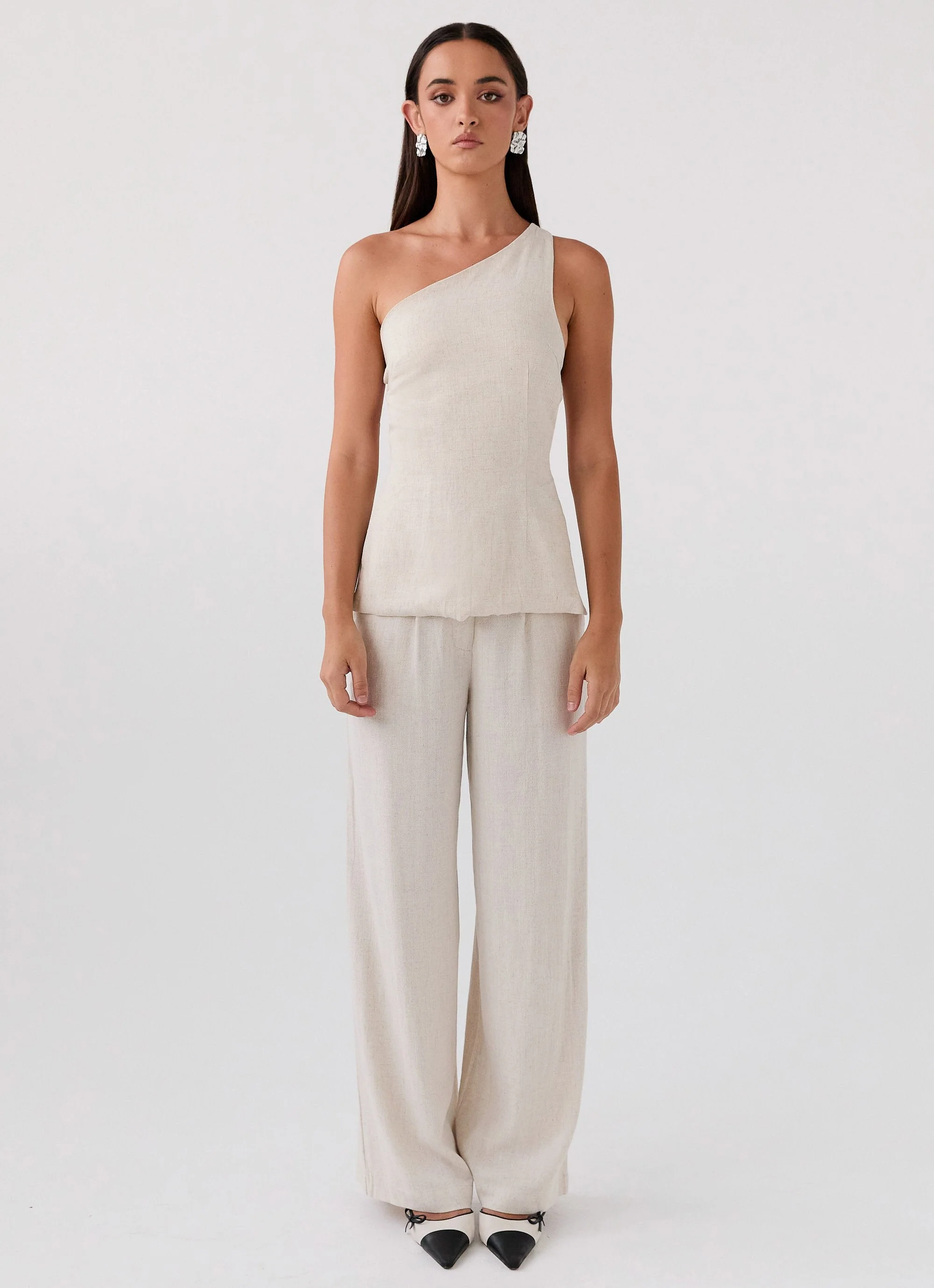 Olsen Linen One Shoulder Top - Oatmeal - Image 2
