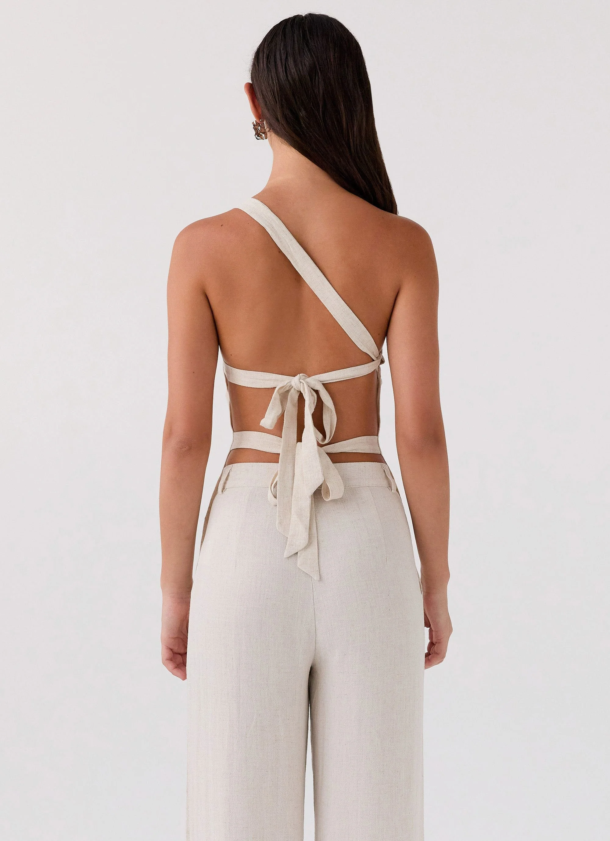 Olsen Linen One Shoulder Top - Oatmeal - Image 4