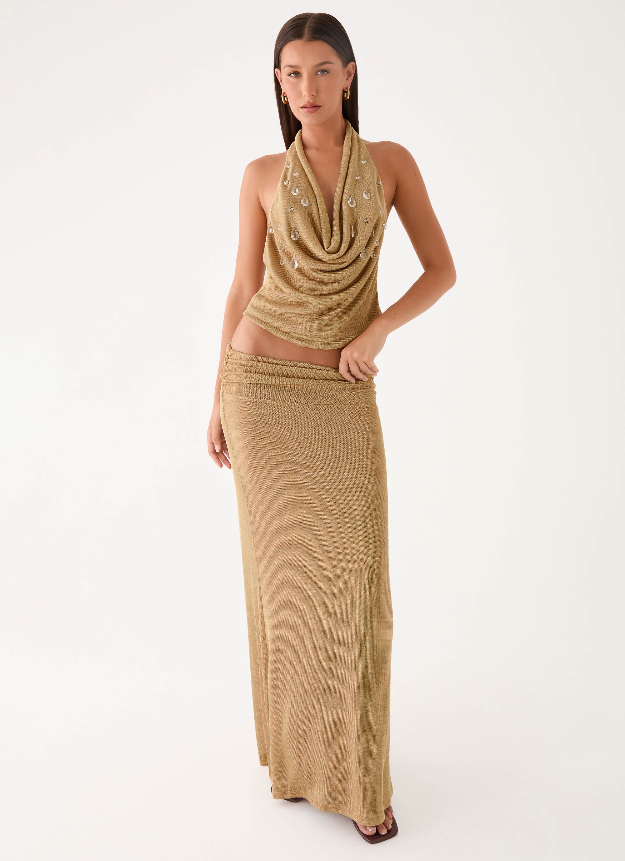 Olyssia Shimmer Embellished Top - Shimmer Gold - Image 7