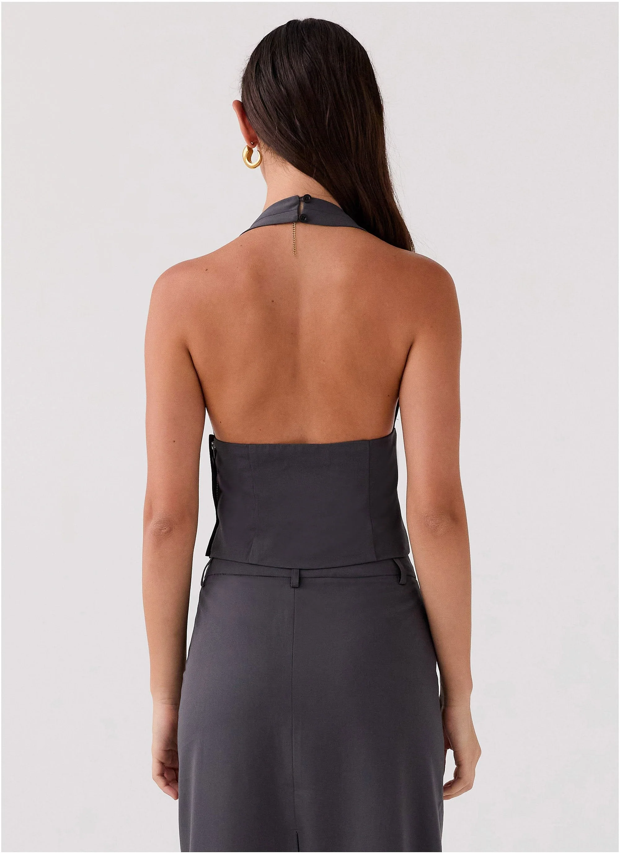On Call Halterneck Top - Charcoal - Image 4