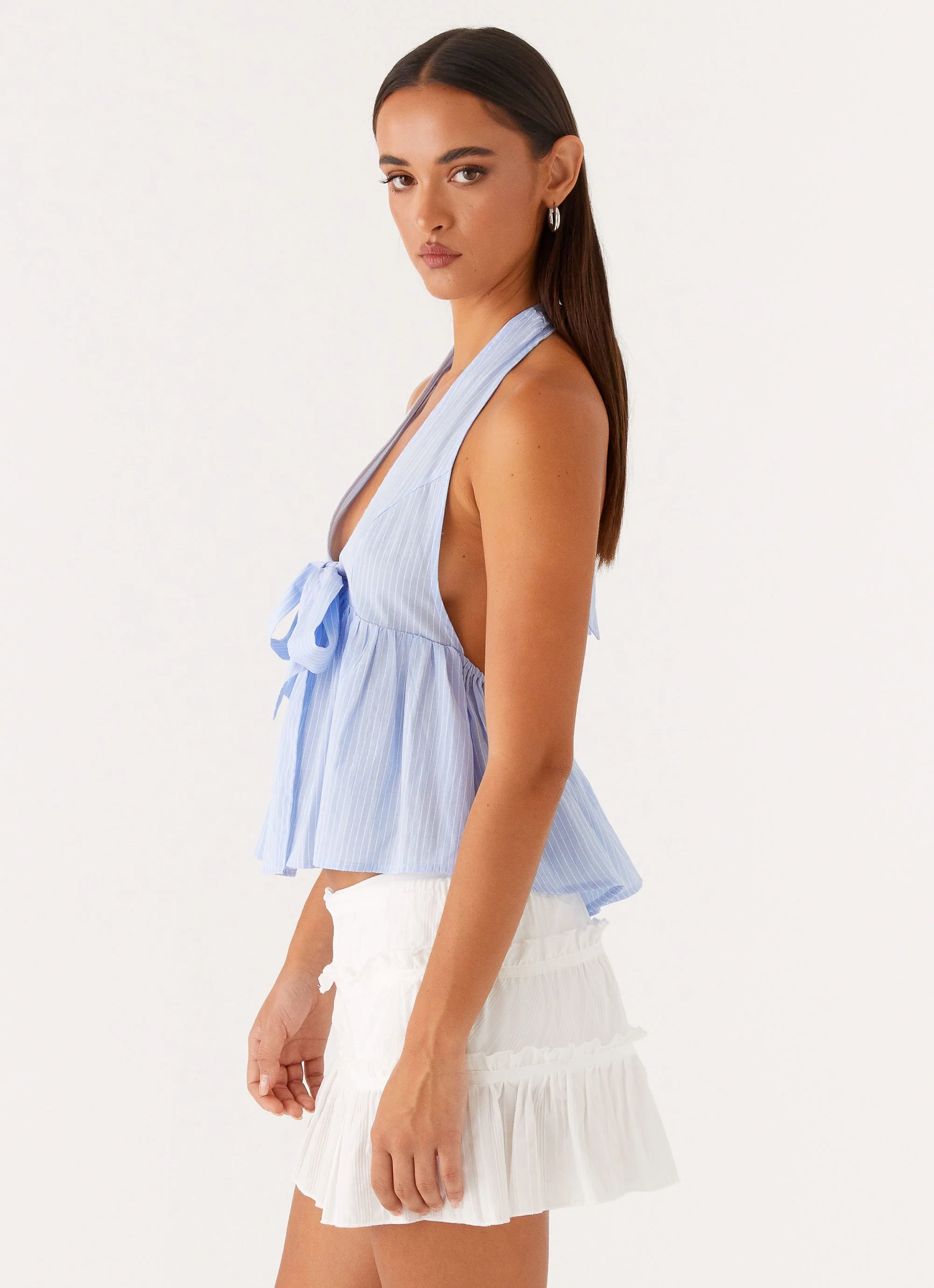 On Repeat Halter Top - Blue Stripe - Image 3