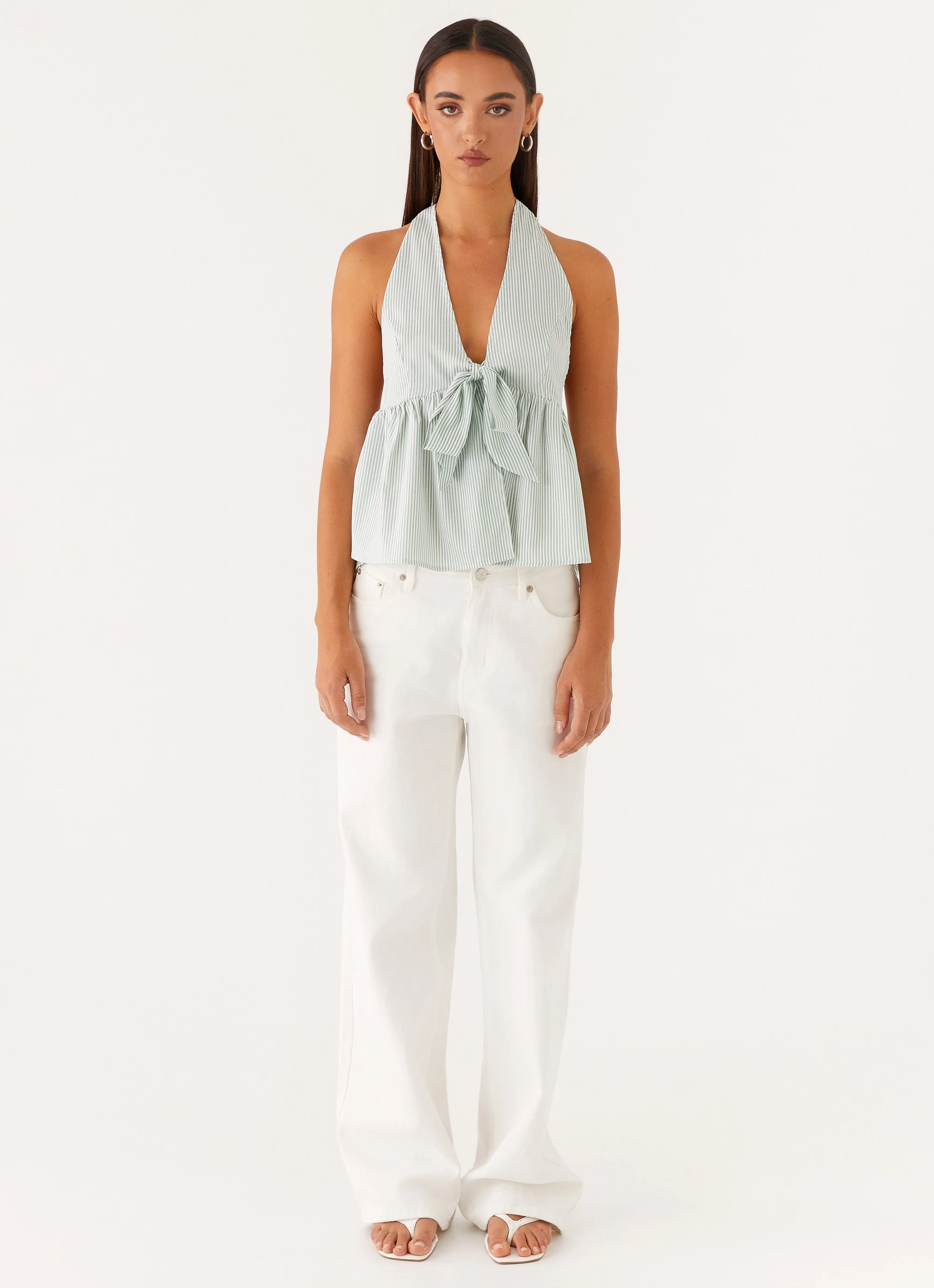 On Repeat Halter Top - Green Stripe - Image 2