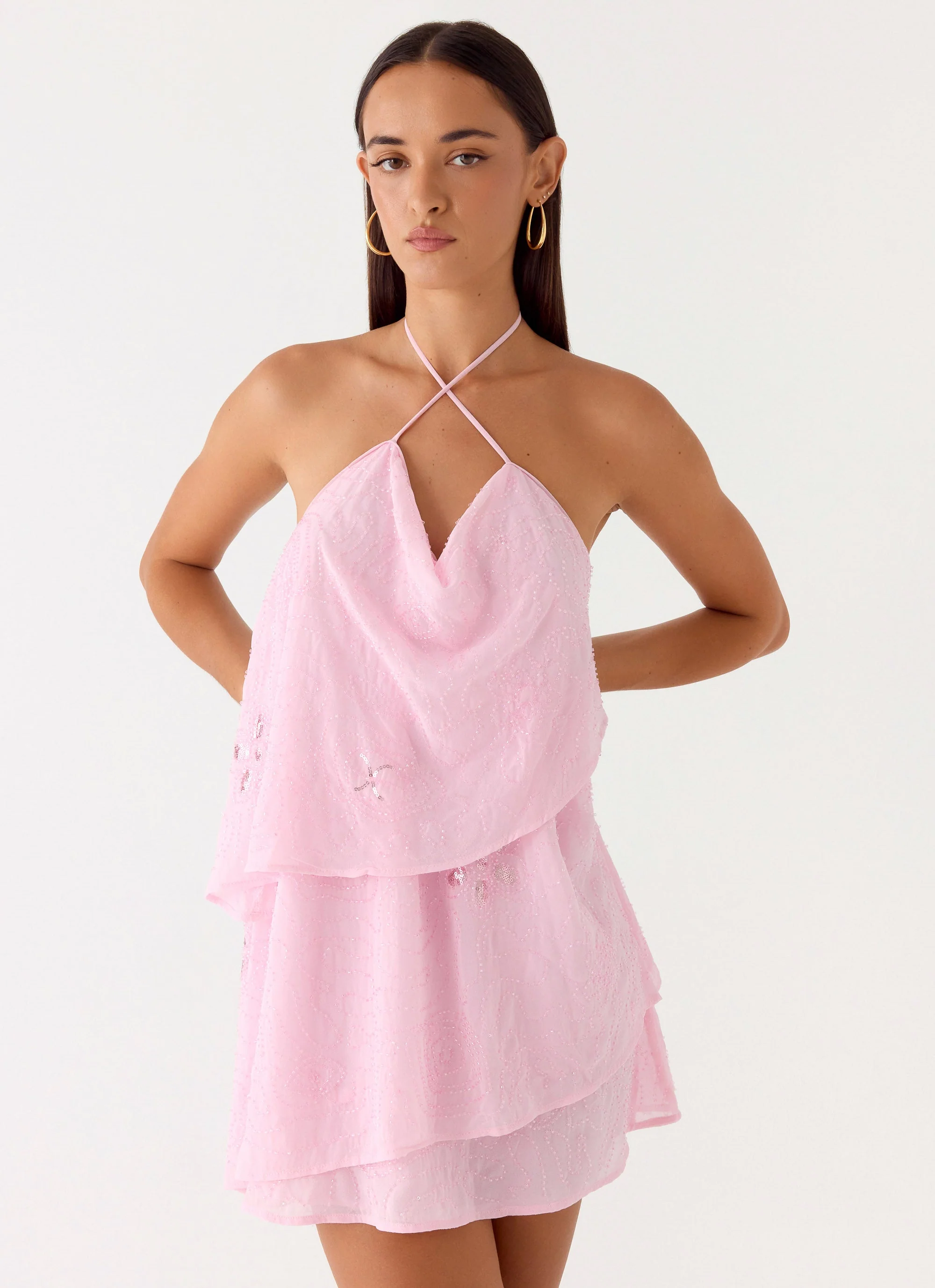 On The Go Beaded Mini Dress - Pink - Image 4