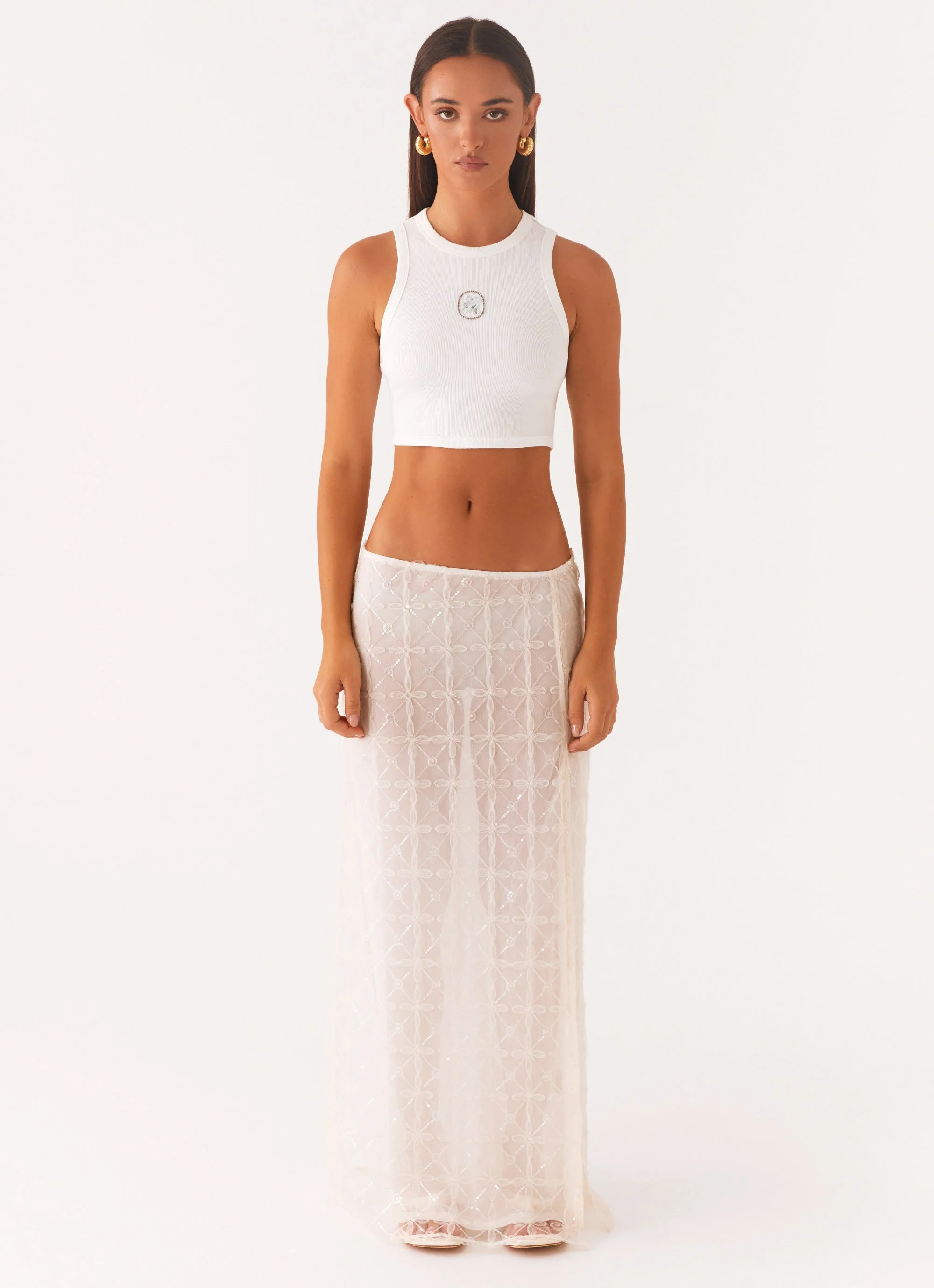 Opal Sequin Maxi Skirt - White - Image 2