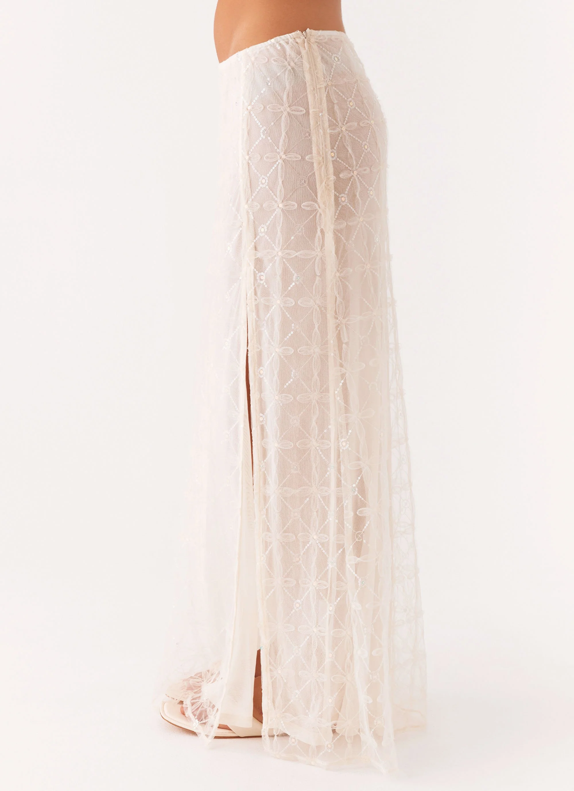 Opal Sequin Maxi Skirt - White - Image 3