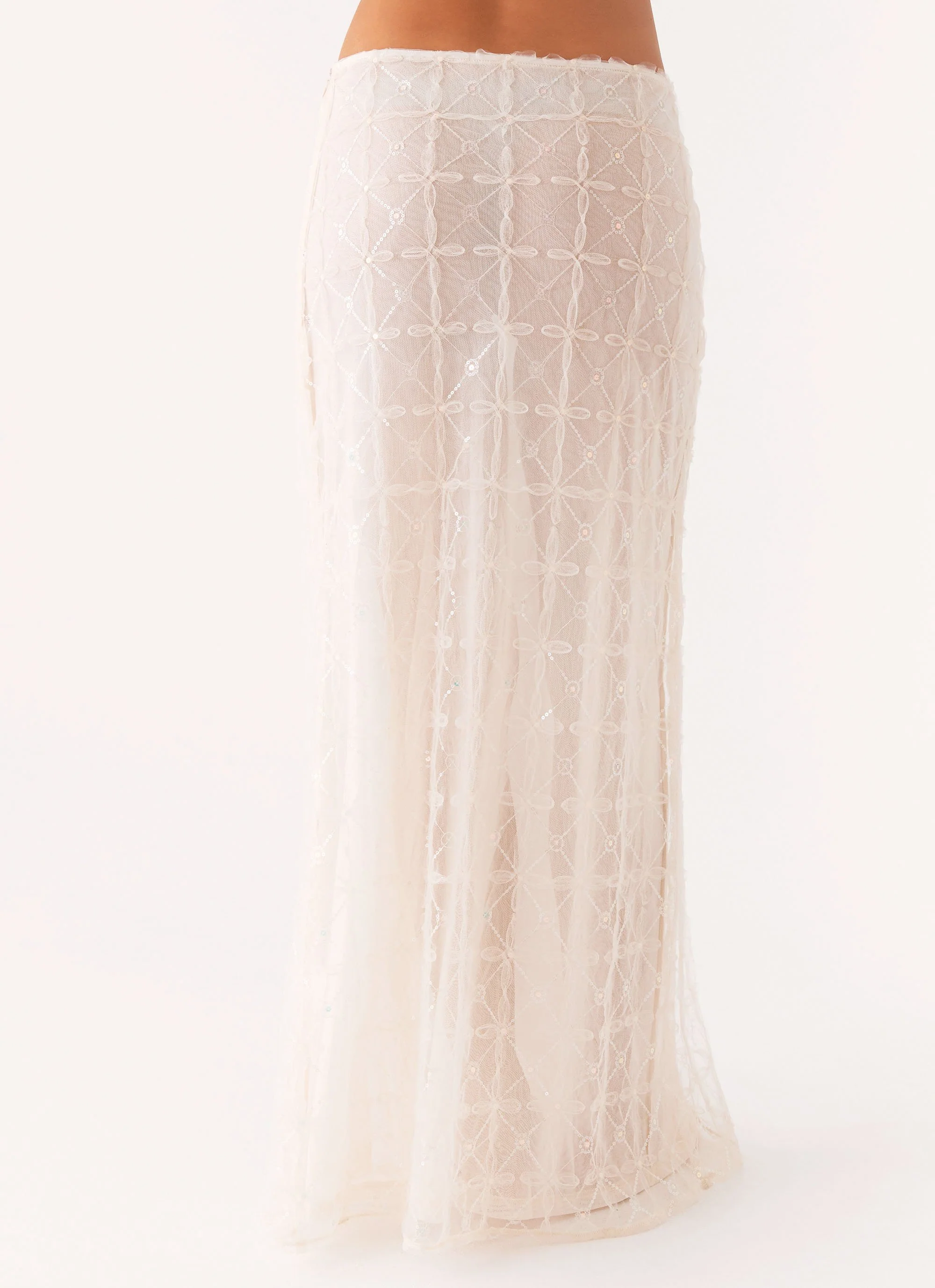 Opal Sequin Maxi Skirt - White - Image 4