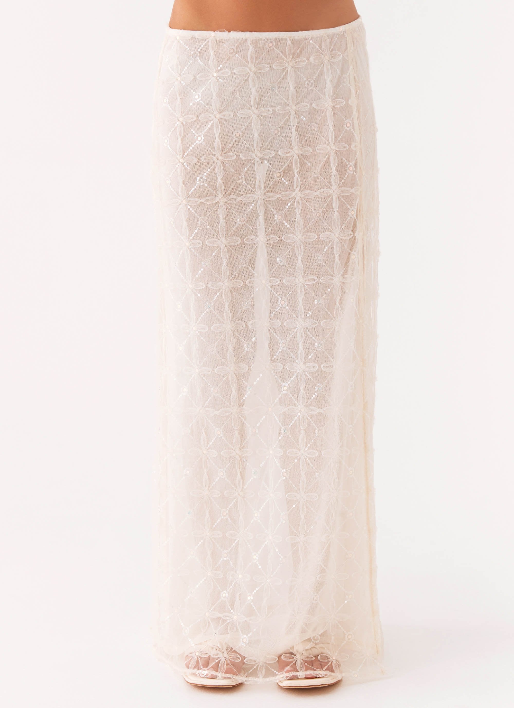 Opal Sequin Maxi Skirt - White - Image 5