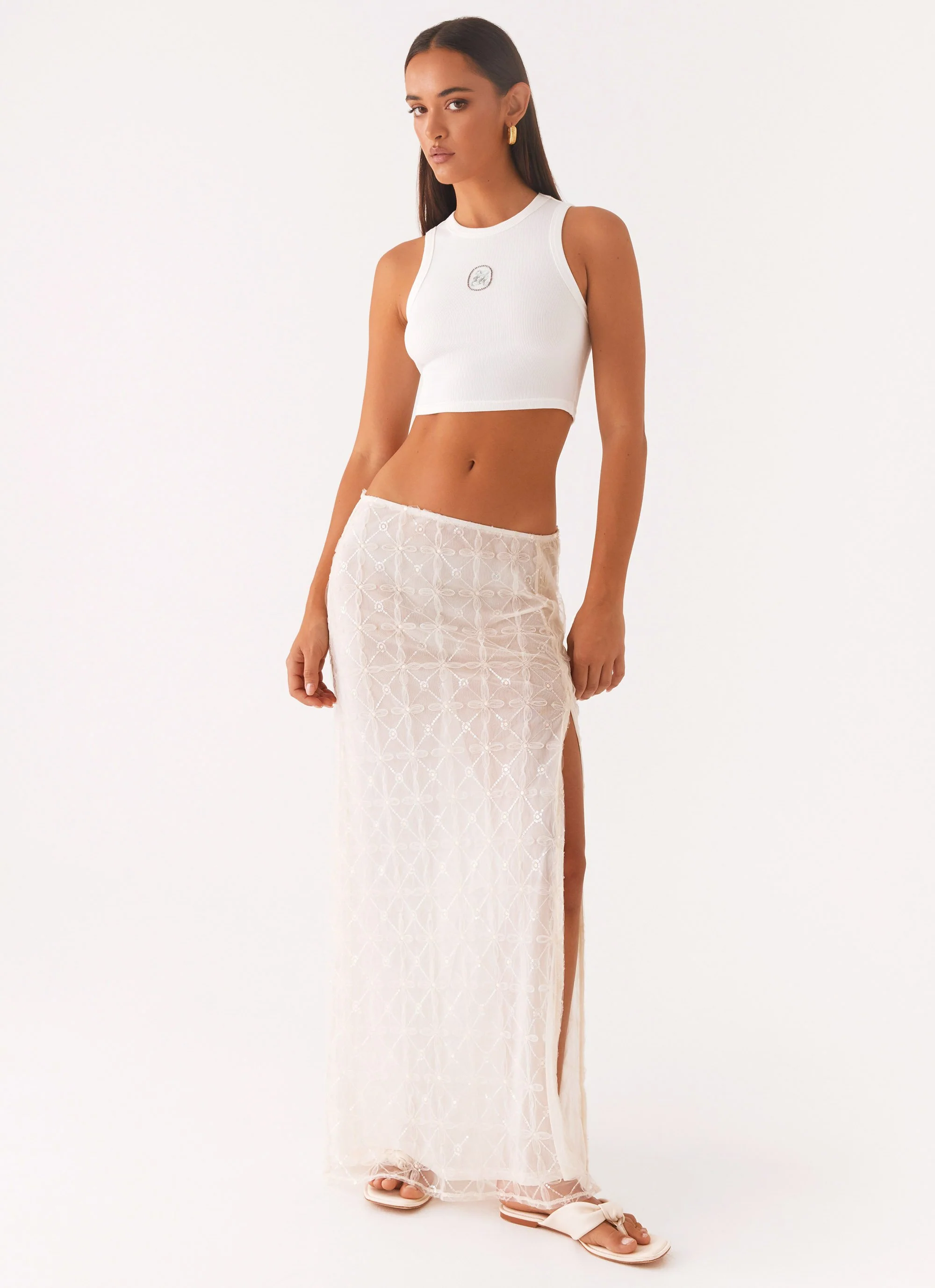 Opal Sequin Maxi Skirt - White - Image 6