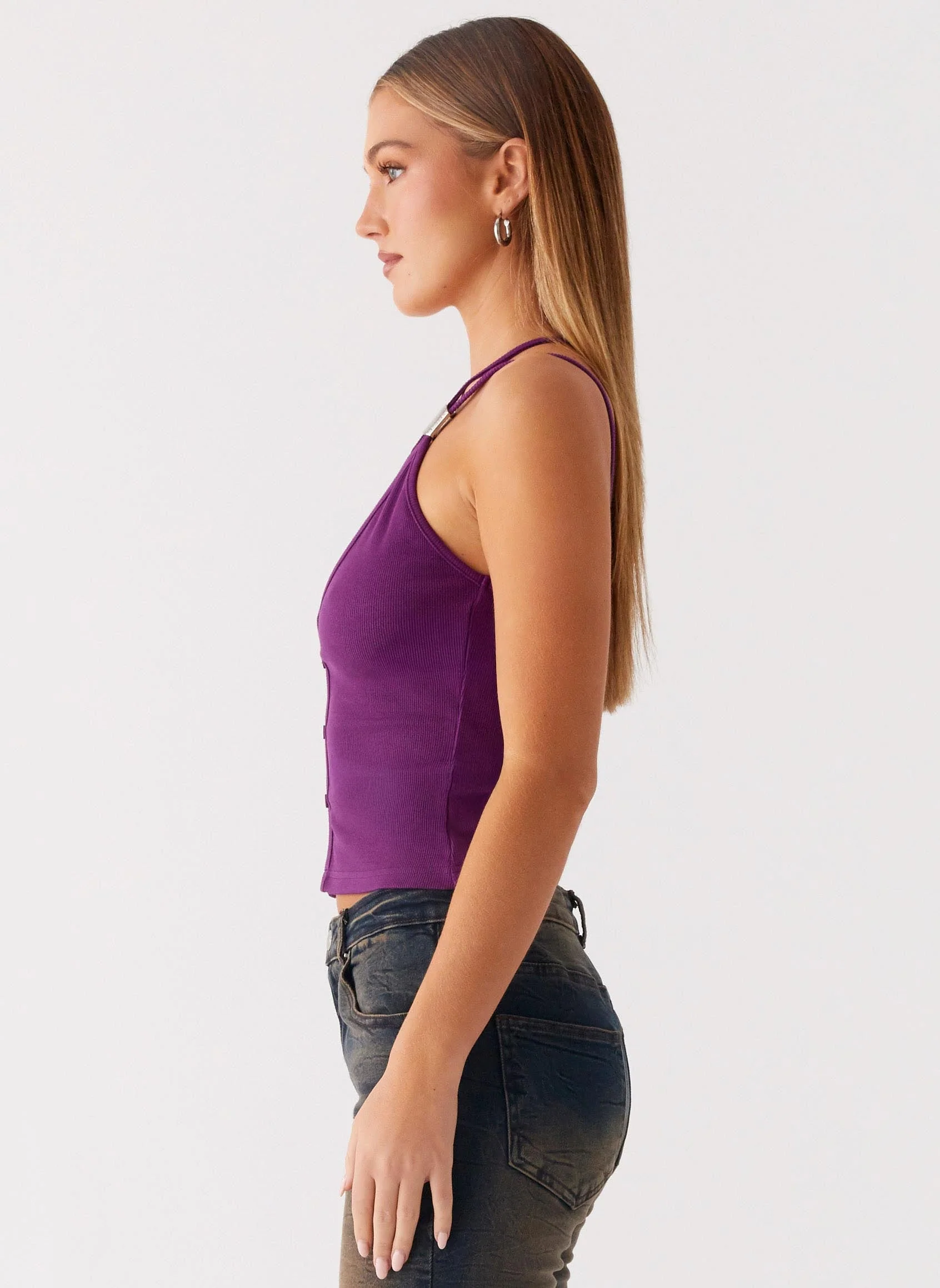 Optix Button Front Top - Plum - Image 3