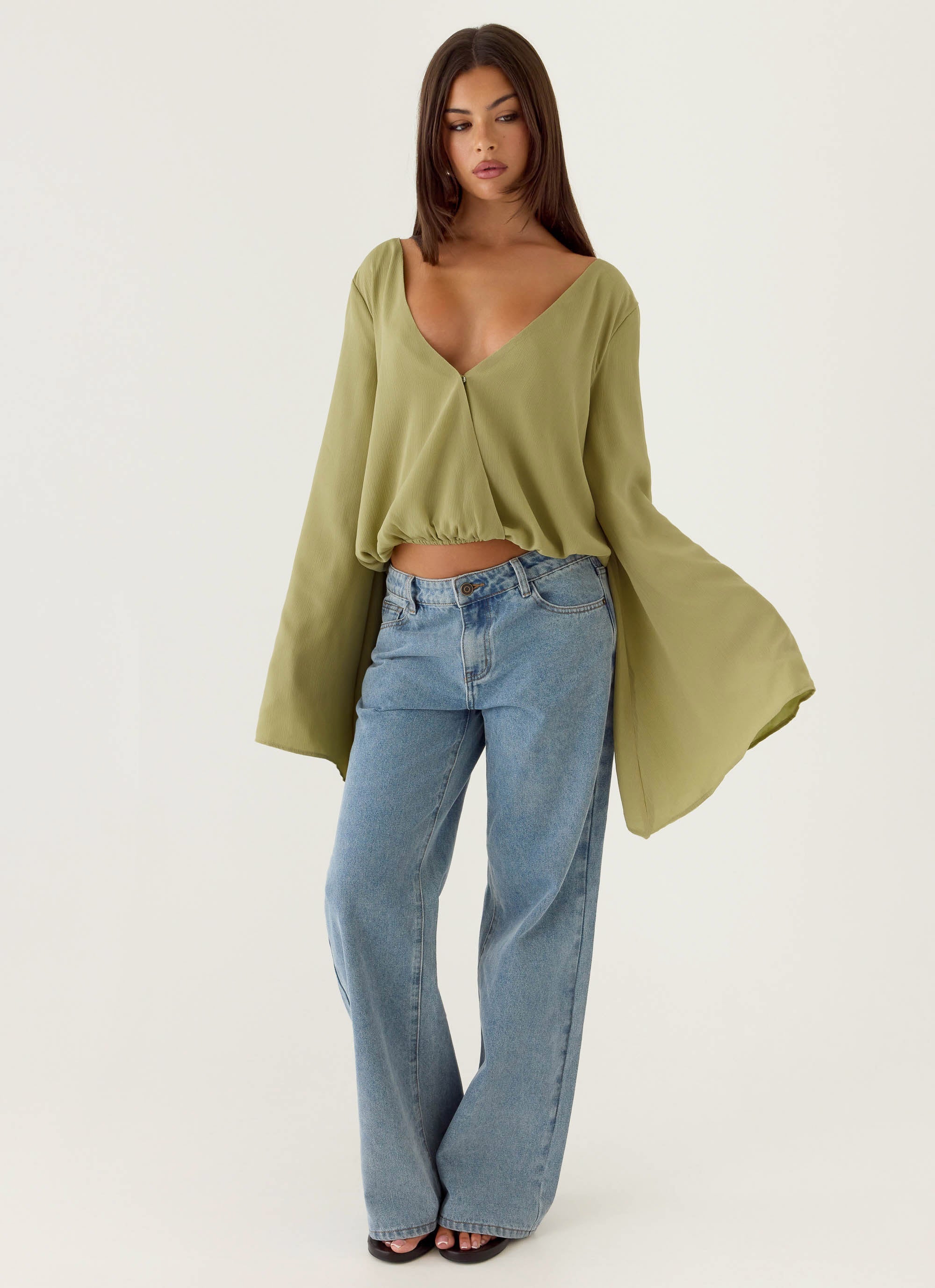 Orelia Long Sleeve Top - Green Olive - Image 6