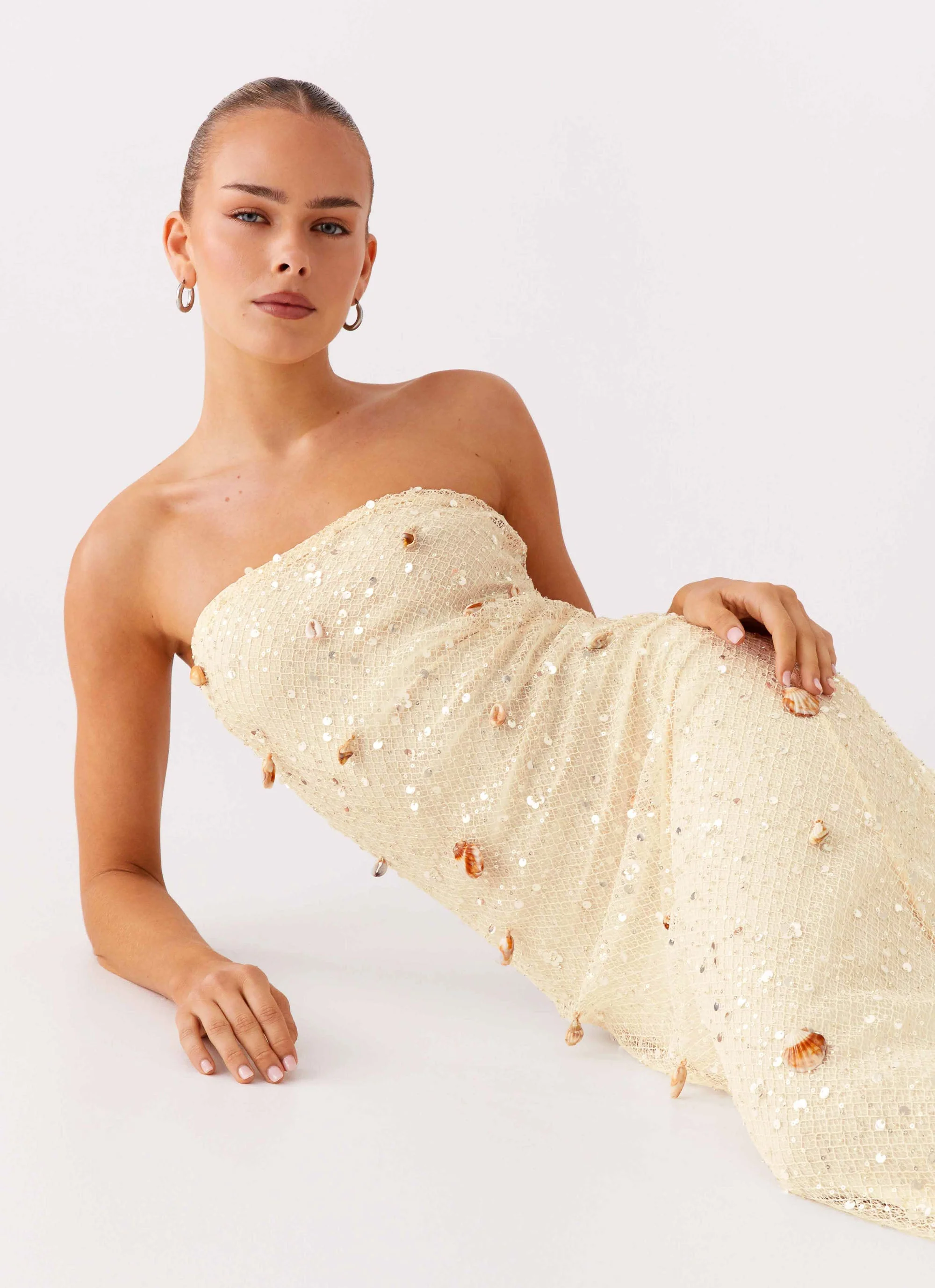 Orelli Shell Sequin Knit Maxi Dress - Ivory - Image 7
