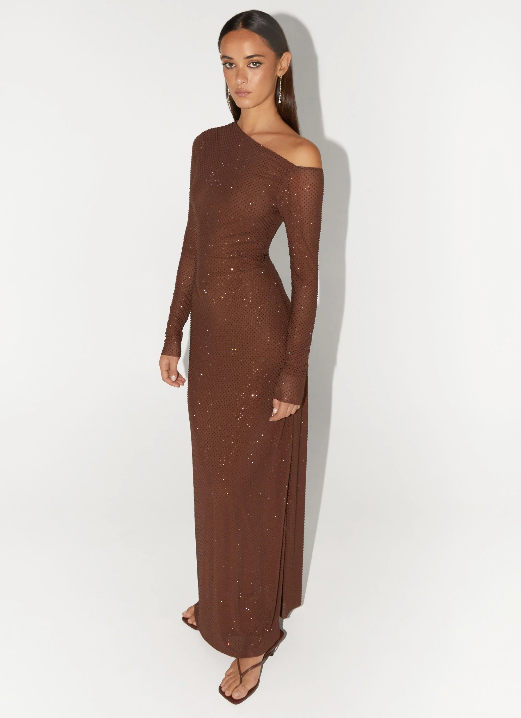 Oriana Sequin Maxi Dress - Chocolate - Image 6