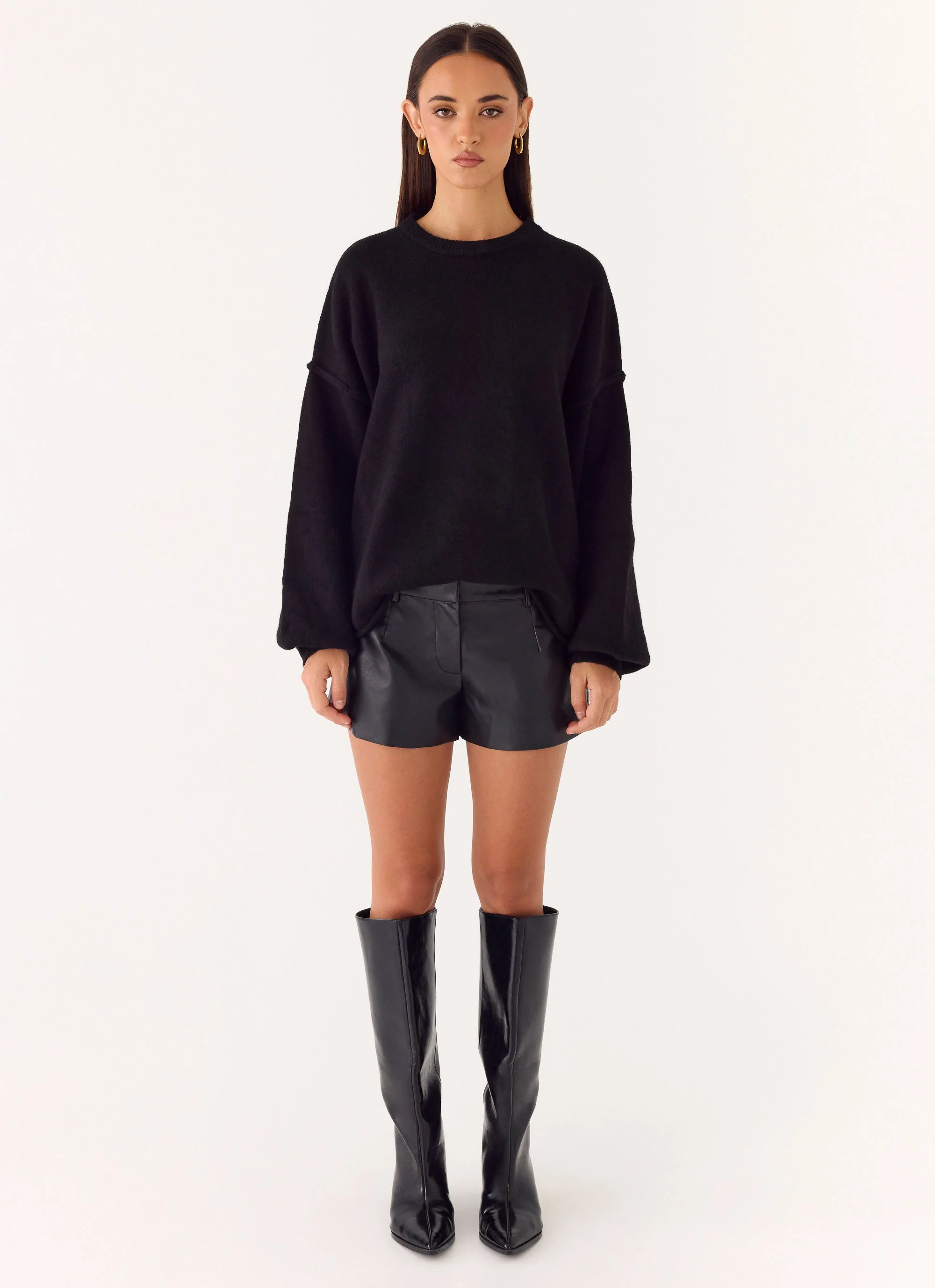 Oslo Faux Leather Mini Shorts - Black - Image 2