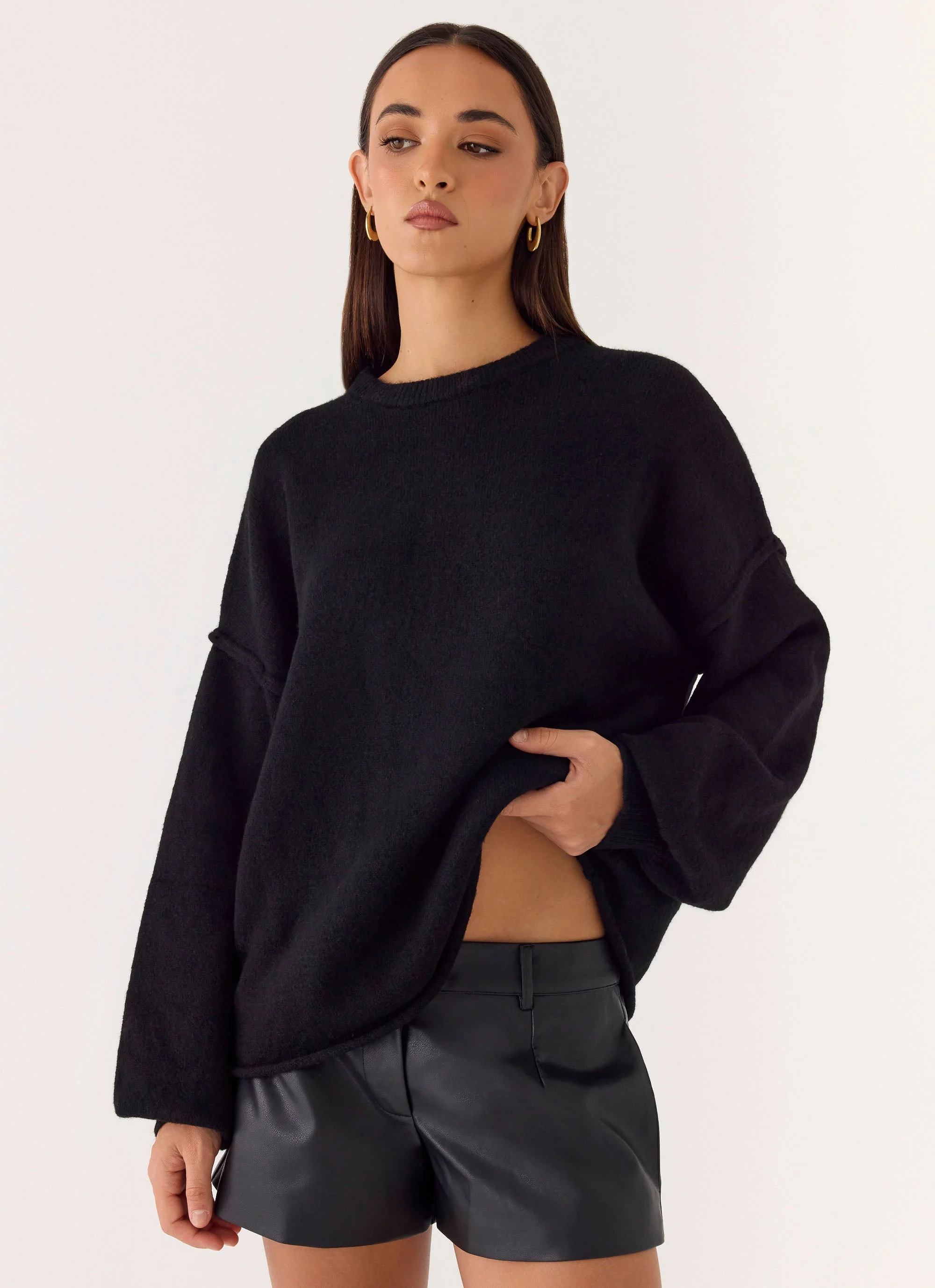 Oslo Faux Leather Mini Shorts - Black - Image 6
