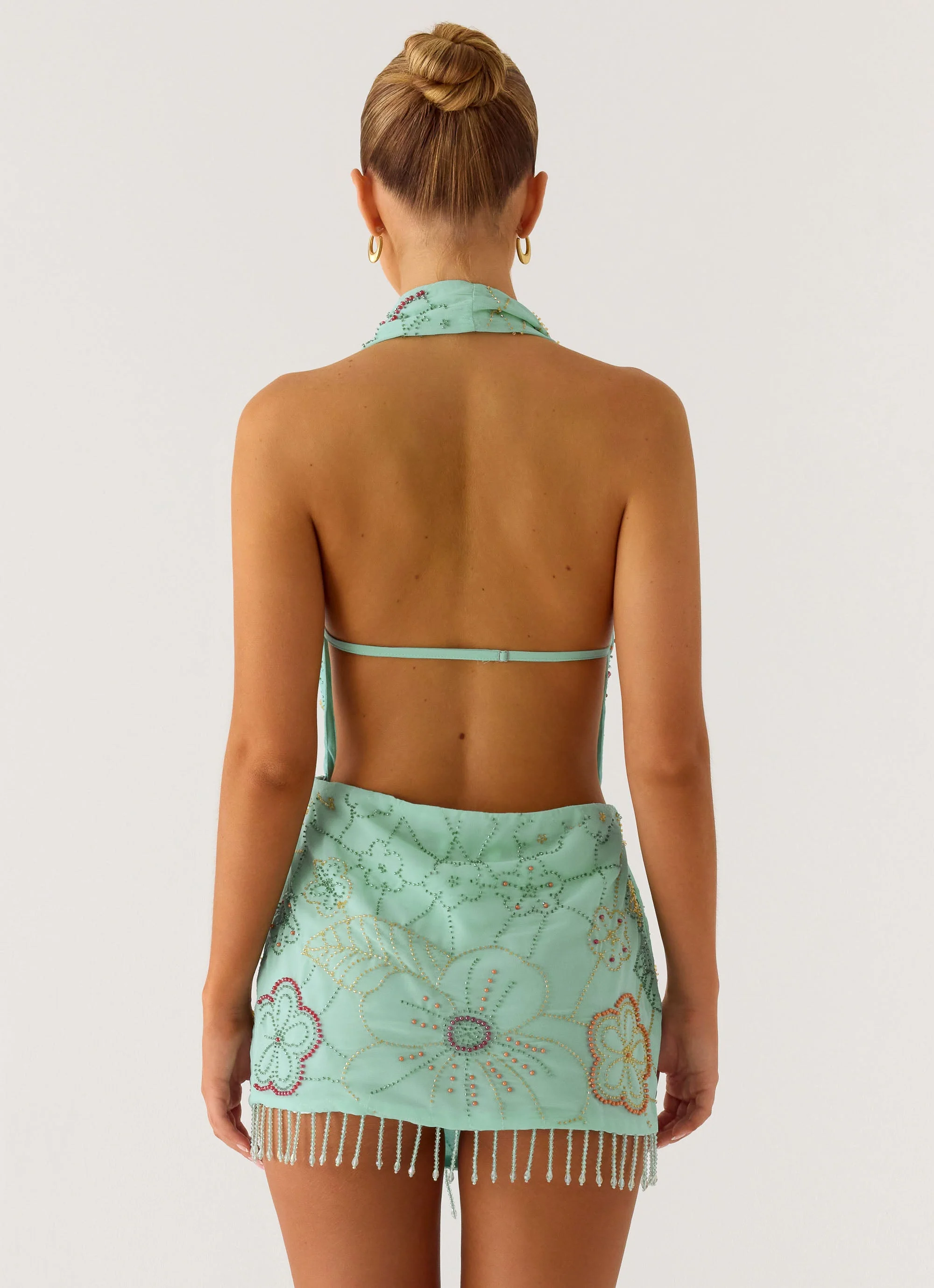 Outlaw Beaded Mini Dress - Mint Aqua - Image 3