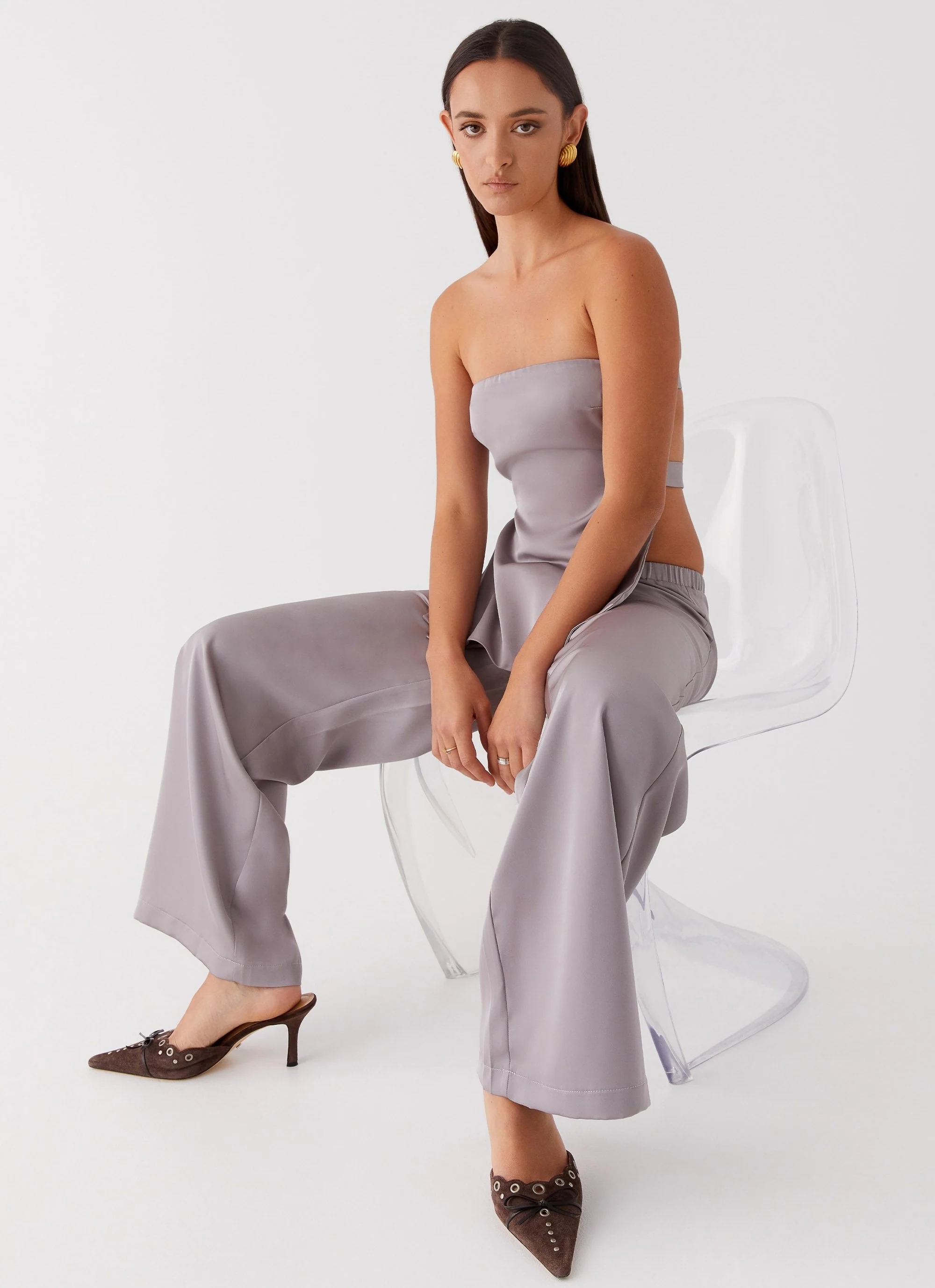 Palm Cove Satin Pants - Grey - Image 6