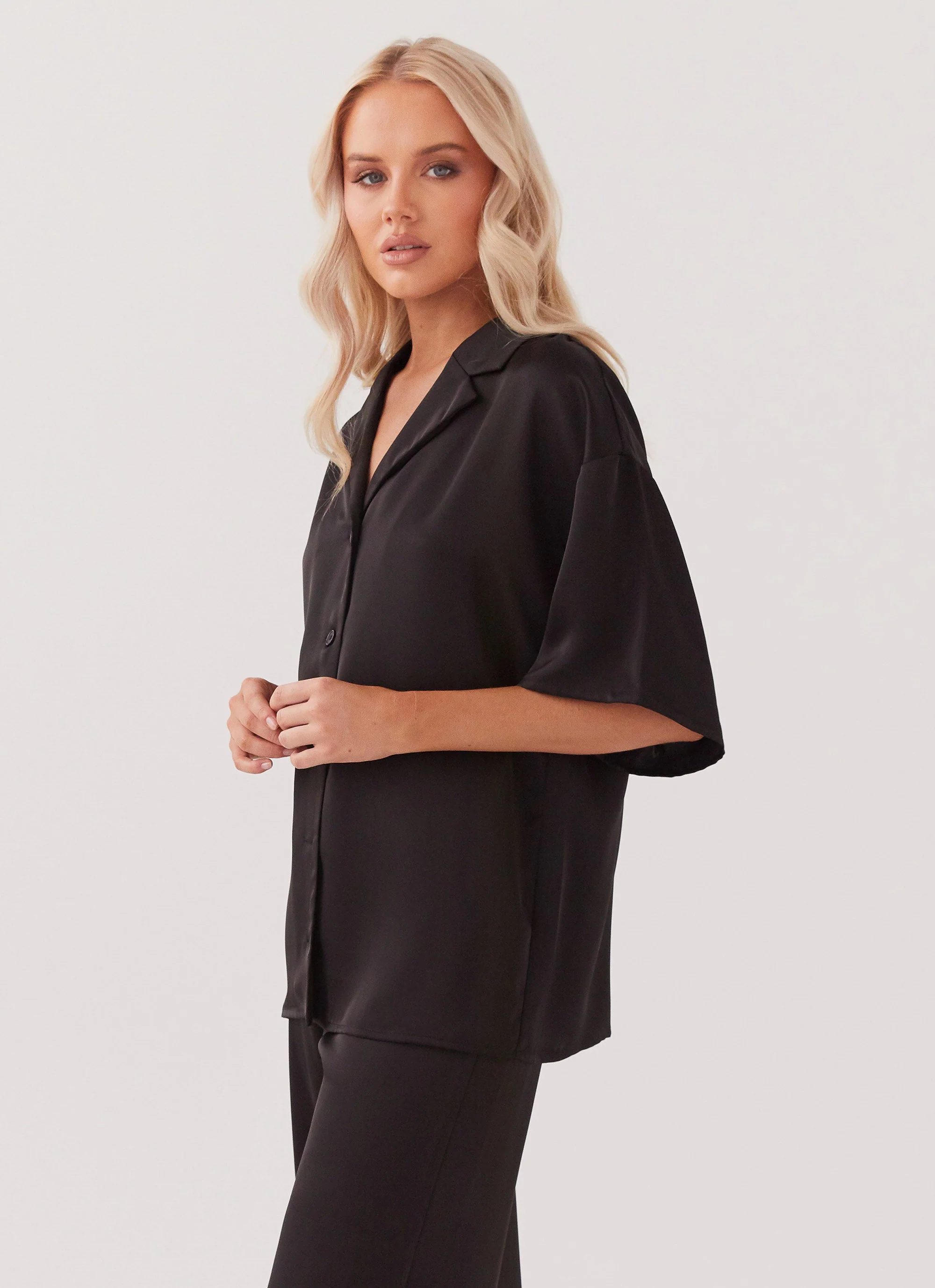 Palm Cove Satin Shirt - Black - Image 4