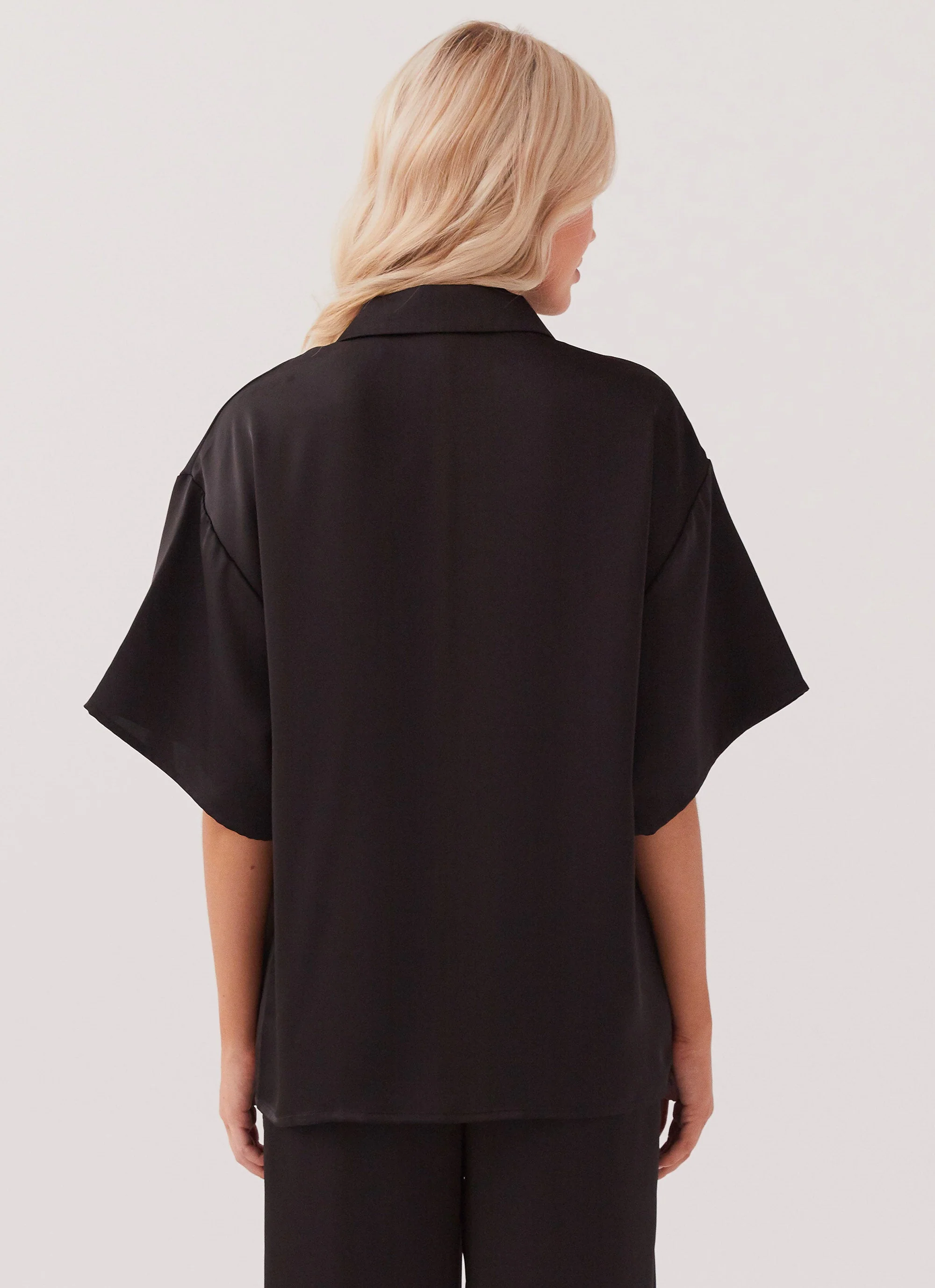 Palm Cove Satin Shirt - Black - Image 5