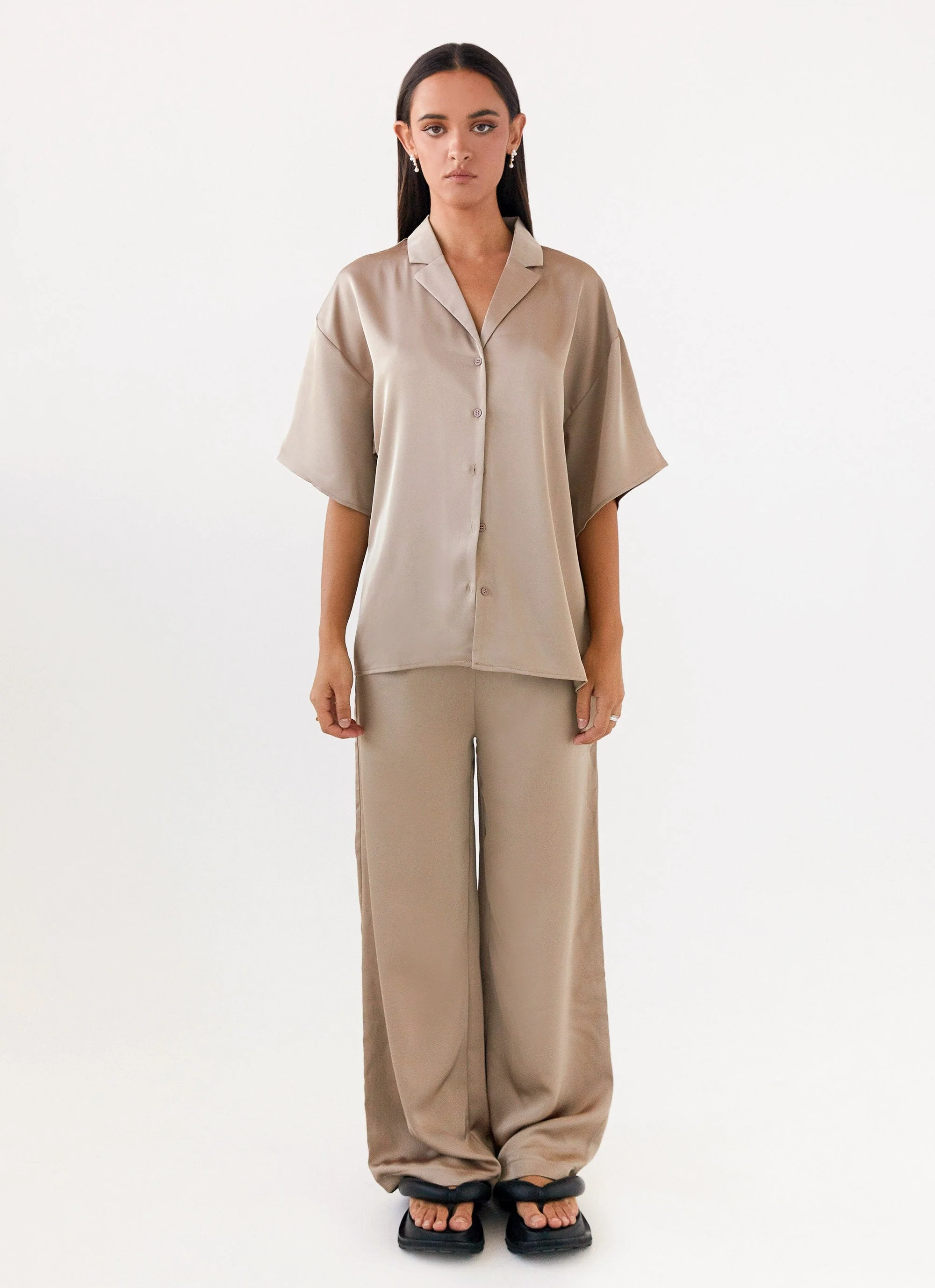 Palm Cove Satin Shirt - Mushroom - Image 2