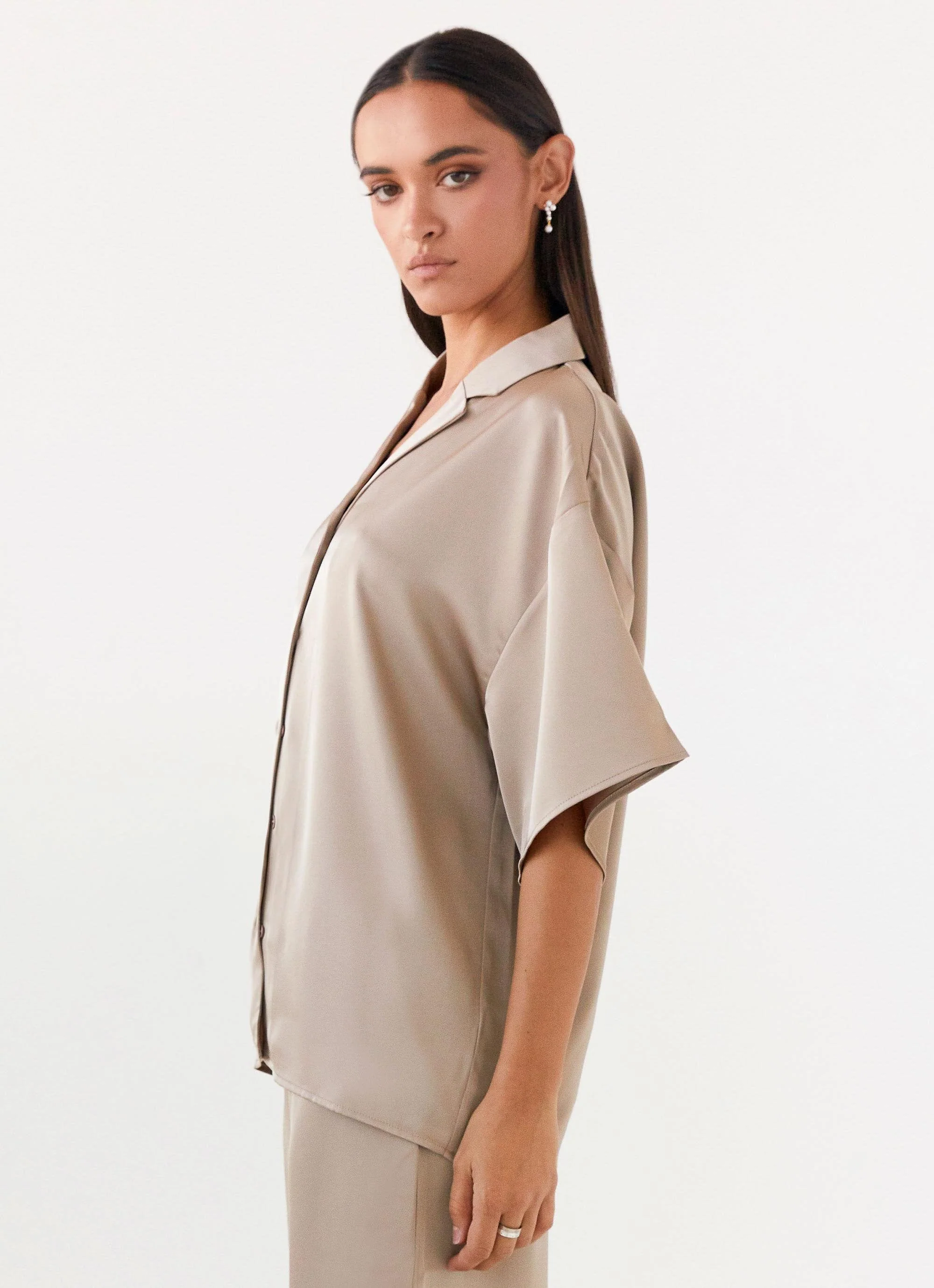 Palm Cove Satin Shirt - Mushroom - Image 4