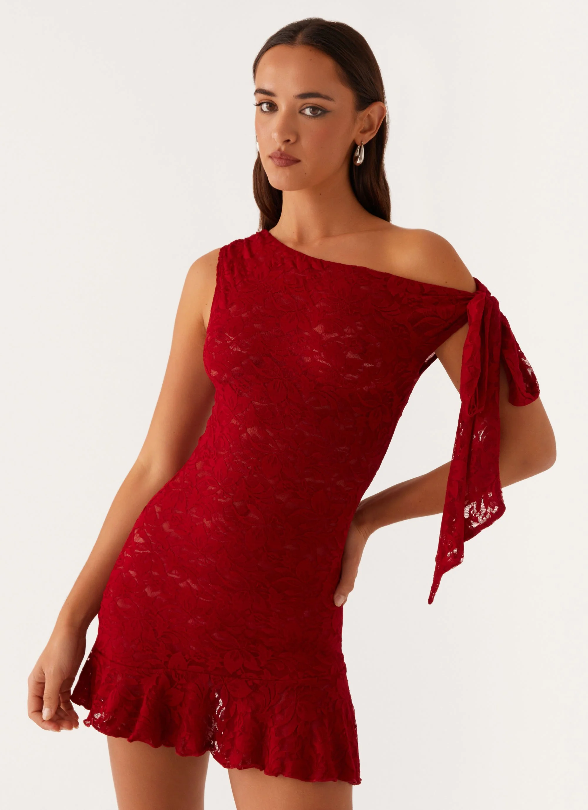 Palm House Lace Mini Dress - Red - Image 5