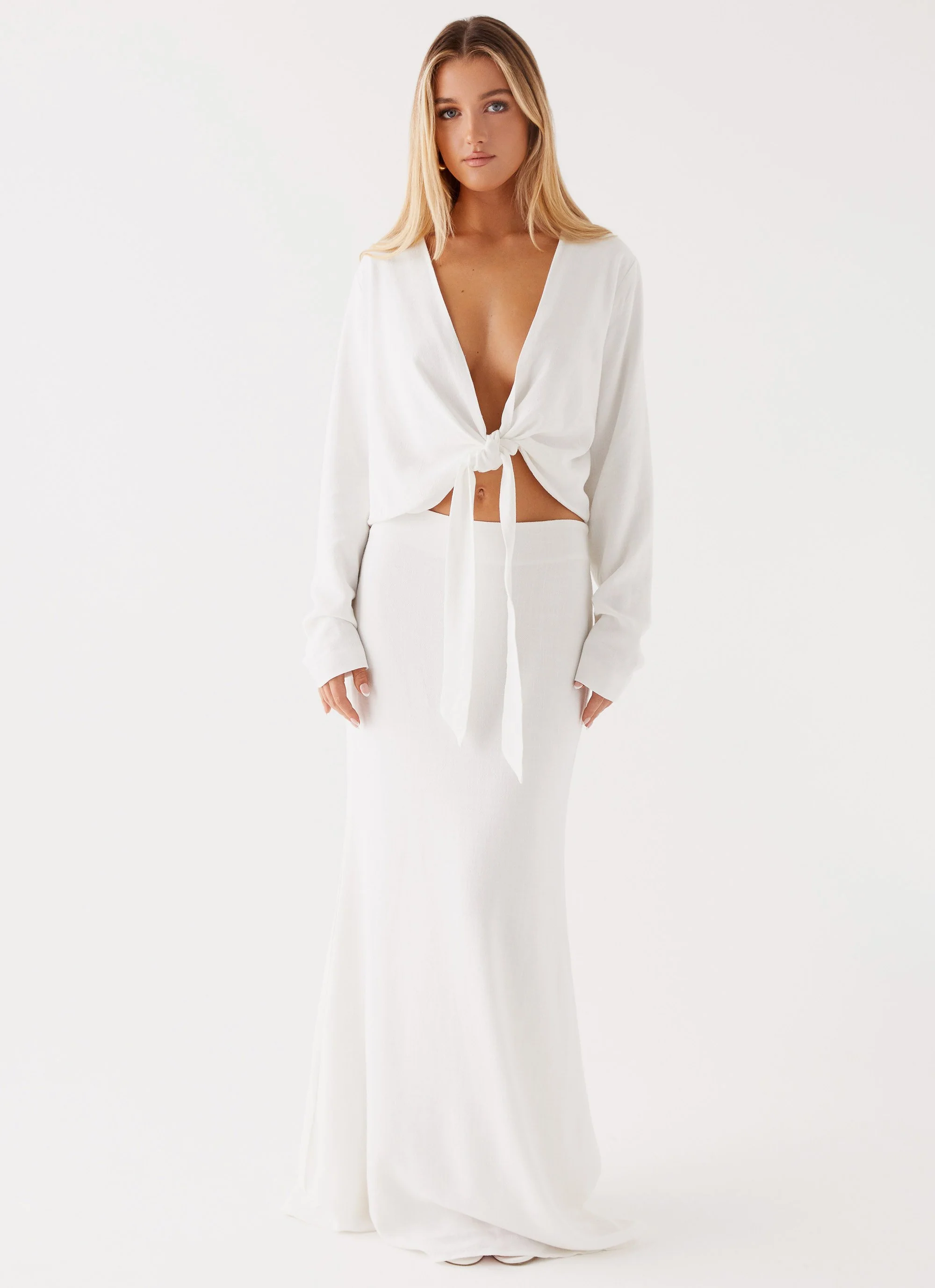 Parker Linen Knotted Top - White - Image 2