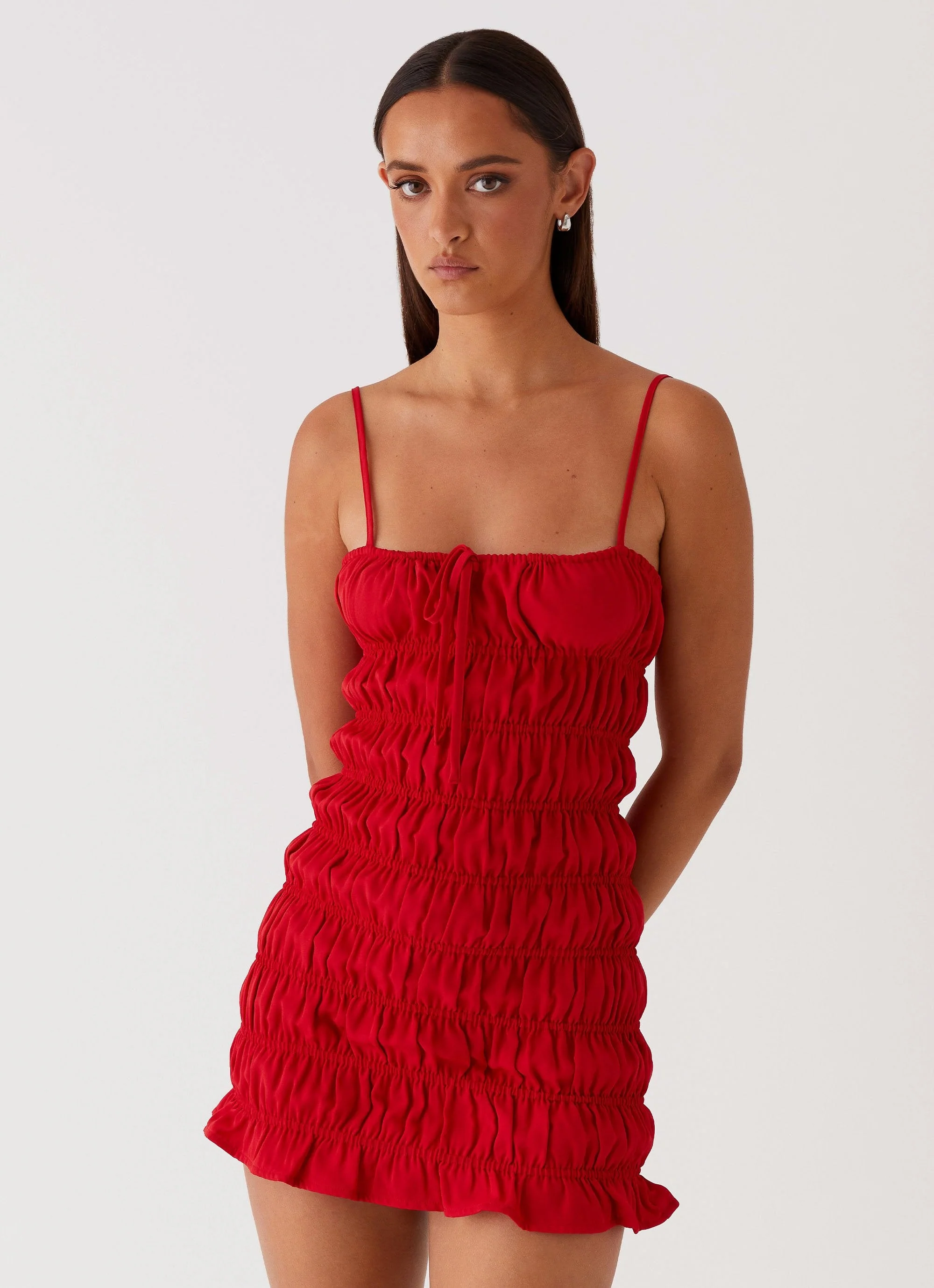 Part Timer Ruched Mini Dress - Red - Image 6